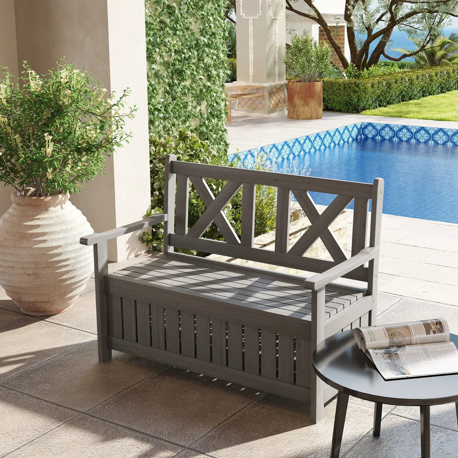 2 Seater Garden Storage Bench Wooden Outdoor Patio Seating with Lid for Porch - Home and Garden Furniture Shop - #rustic - furniture#