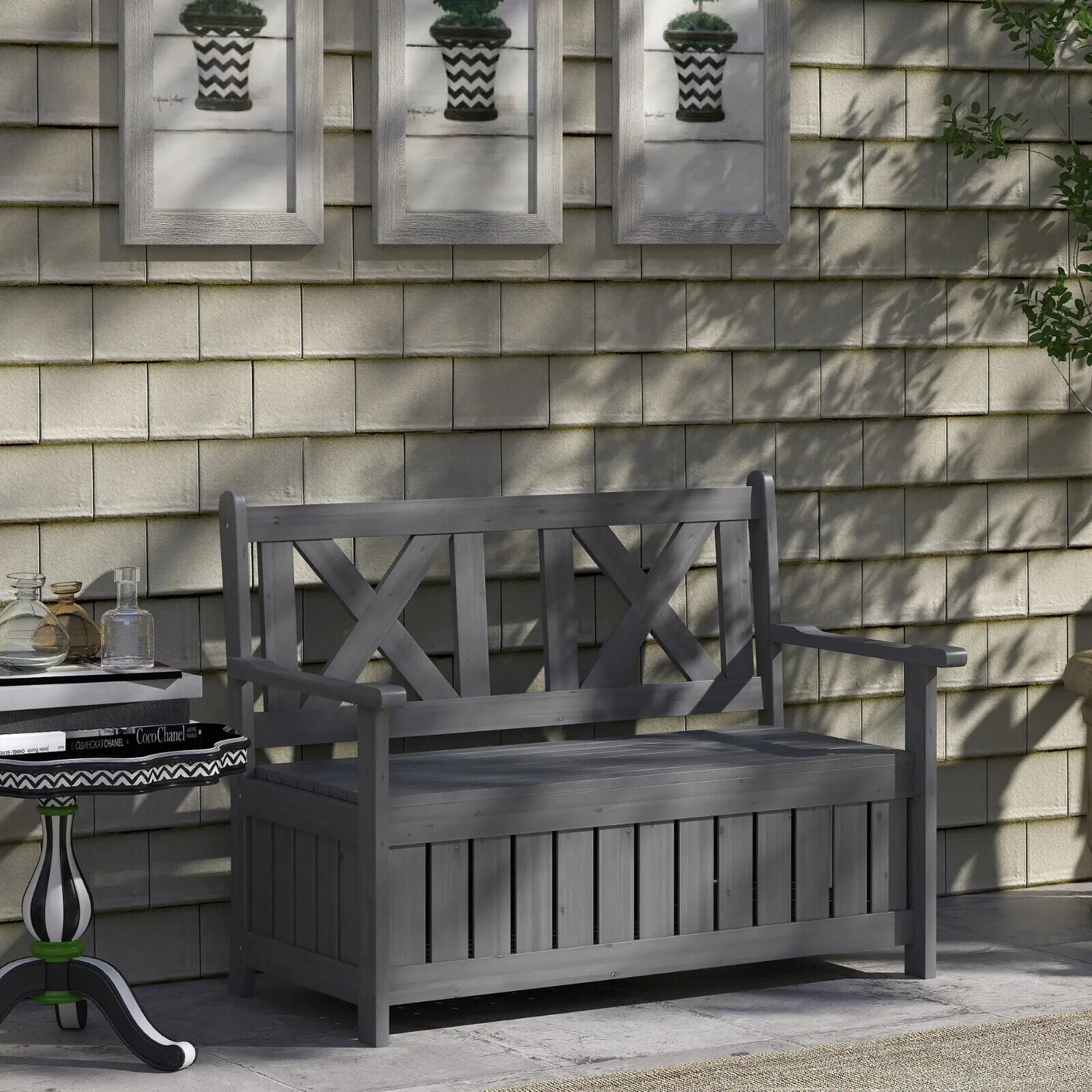 2 Seater Garden Storage Bench Wooden Outdoor Patio Seating with Lid for Porch - Home and Garden Furniture Shop - #rustic - furniture#