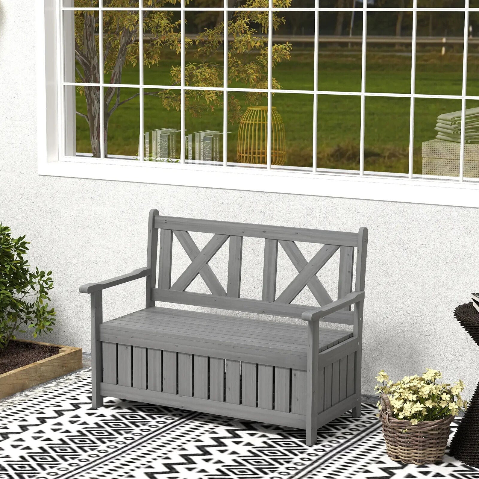 2 Seater Garden Storage Bench Wooden Outdoor Patio Seating with Lid for Porch - Home and Garden Furniture Shop - #rustic - furniture#