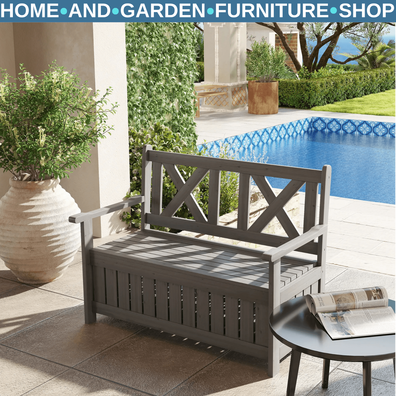 2 Seater Garden Storage Bench Wooden Outdoor Patio Seating with Lid for Porch - Home and Garden Furniture Shop - #rustic - furniture#