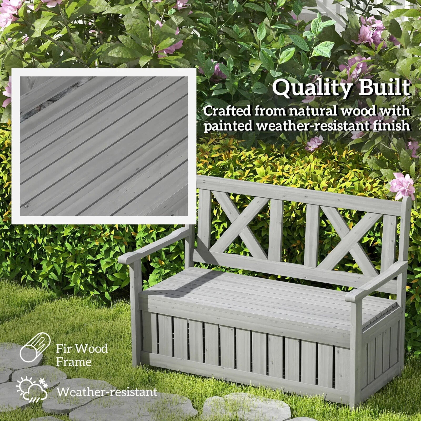 2 Seater Garden Storage Bench Wooden Outdoor Patio Seating with Lid for Porch - Home and Garden Furniture Shop - #rustic - furniture#