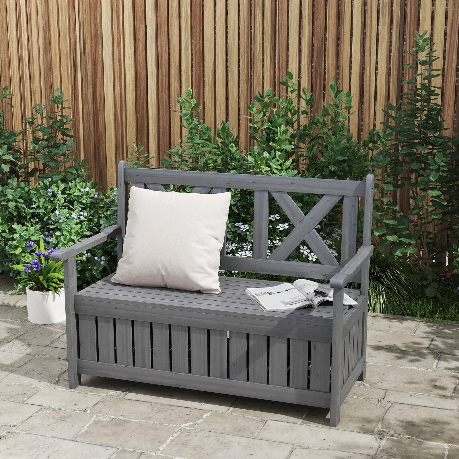 2 Seater Garden Storage Bench Wooden Outdoor Patio Seating with Lid for Porch - Home and Garden Furniture Shop - #rustic - furniture#