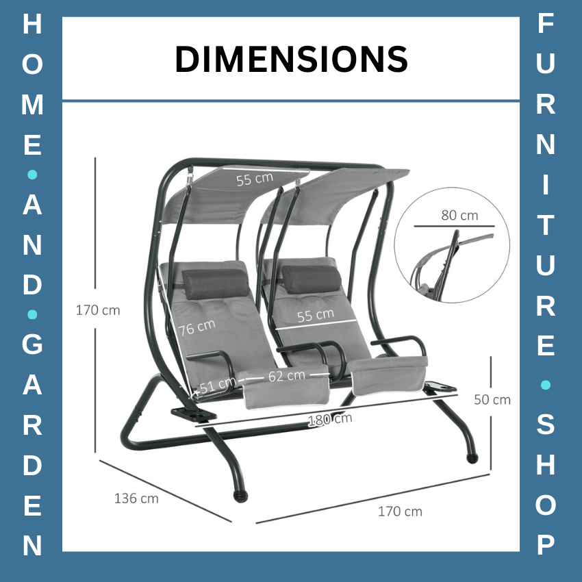 2 Seater Garden Swing Chair with Canopy and Handrails Lounger with Separate Seat - Home and Garden Furniture Shop - rustic - furniture