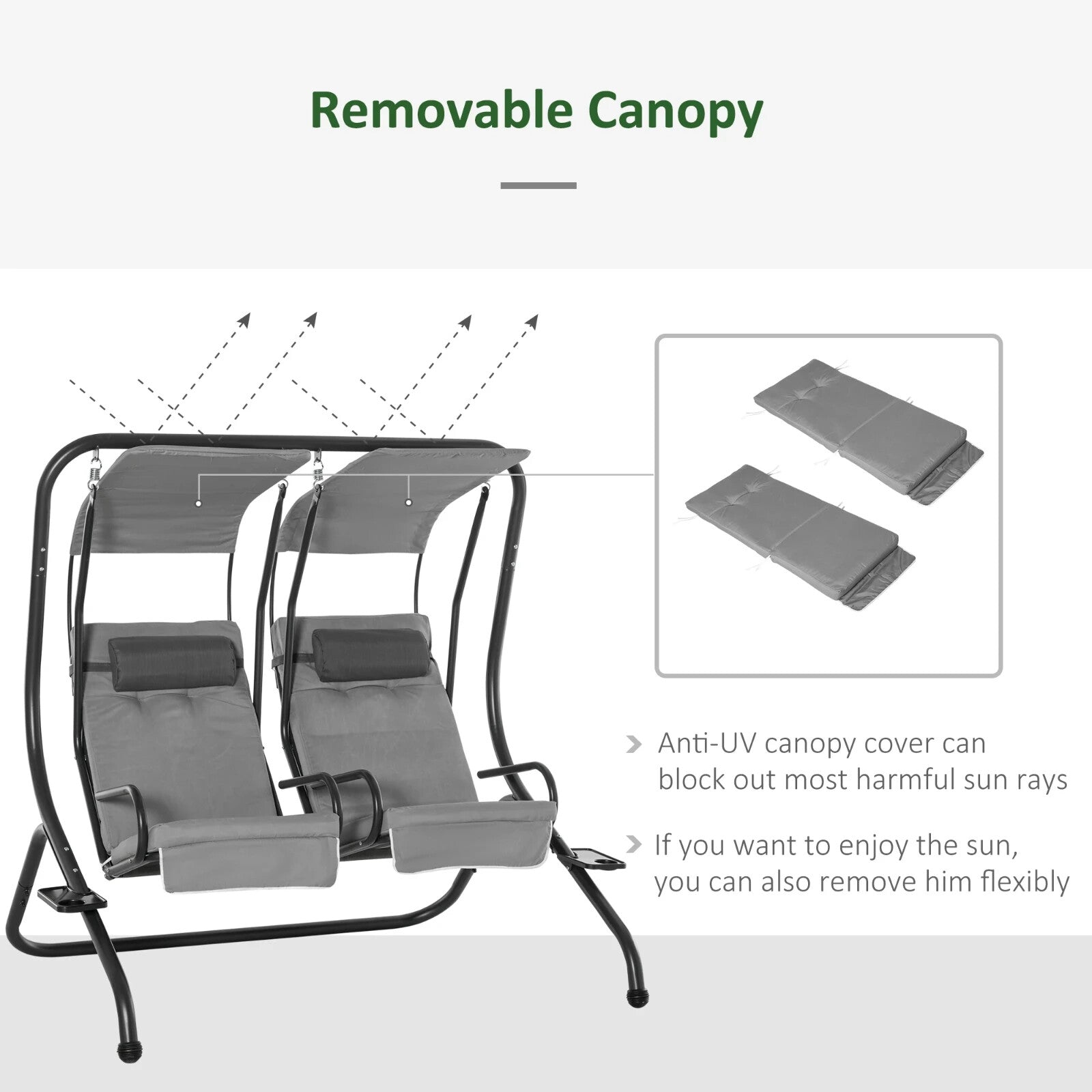 2 Seater Garden Swing Chair with Canopy and Handrails Lounger with Separate Seat - Home and Garden Furniture Shop - rustic - furniture