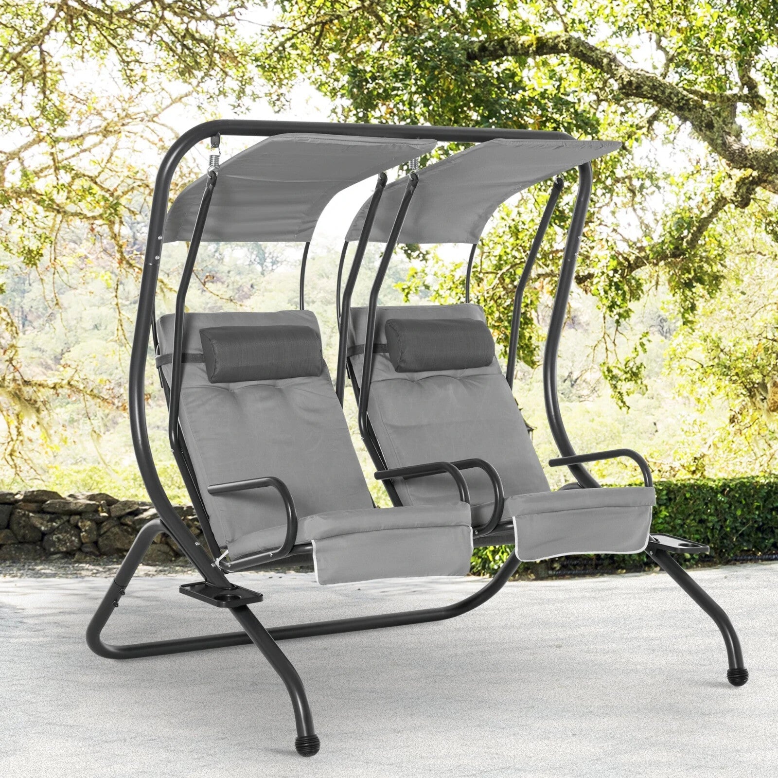 2 Seater Garden Swing Chair with Canopy and Handrails Lounger with Separate Seat - Home and Garden Furniture Shop - rustic - furniture