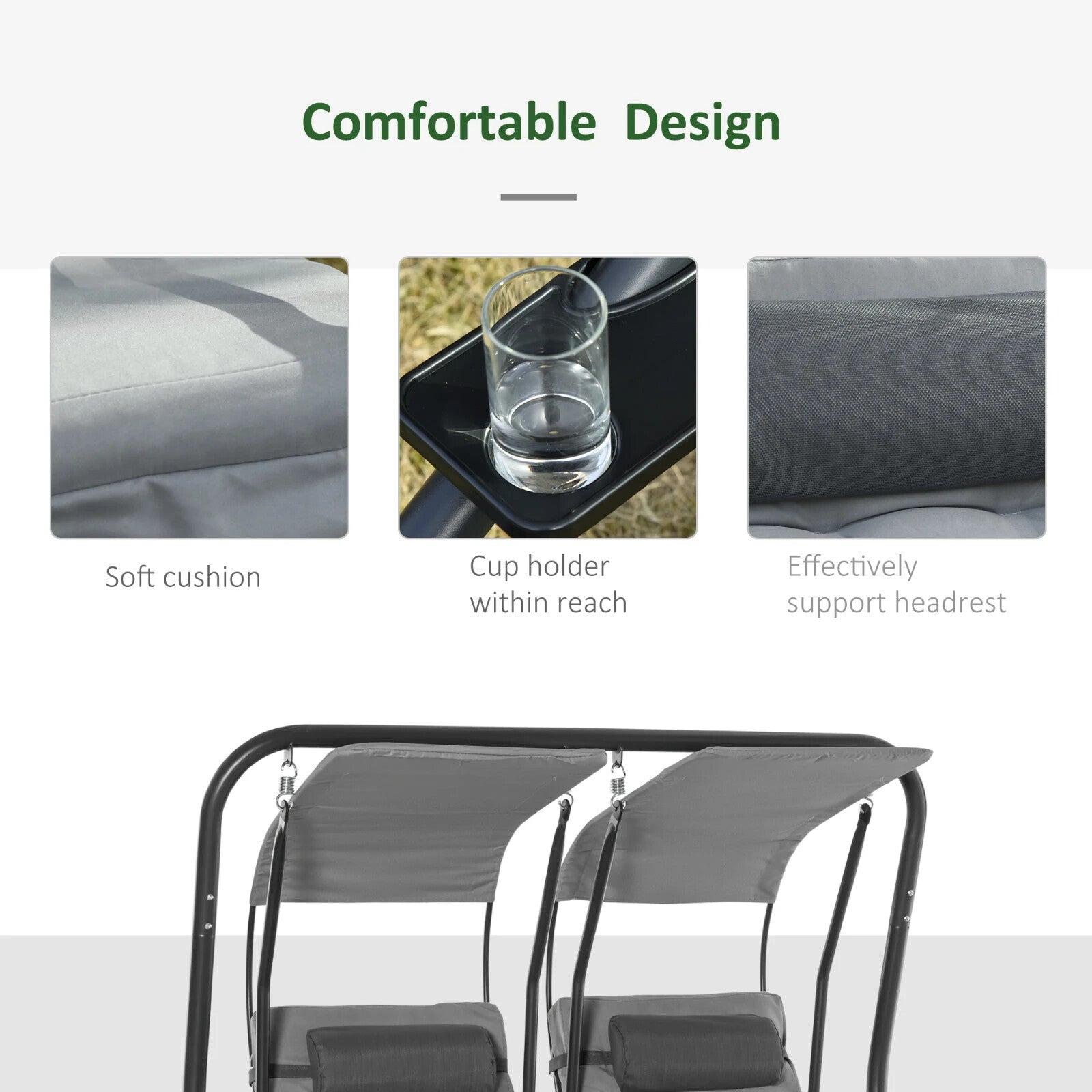 2 Seater Garden Swing Chair with Canopy and Handrails Lounger with Separate Seat - Home and Garden Furniture Shop - rustic - furniture