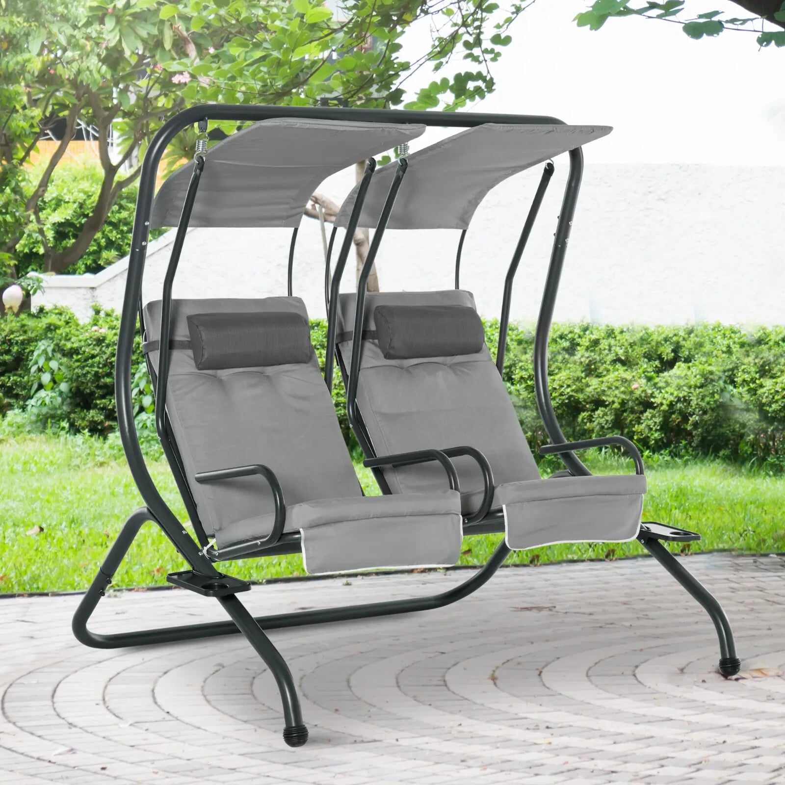 2 Seater Garden Swing Chair with Canopy and Handrails Lounger with Separate Seat - Home and Garden Furniture Shop - rustic - furniture