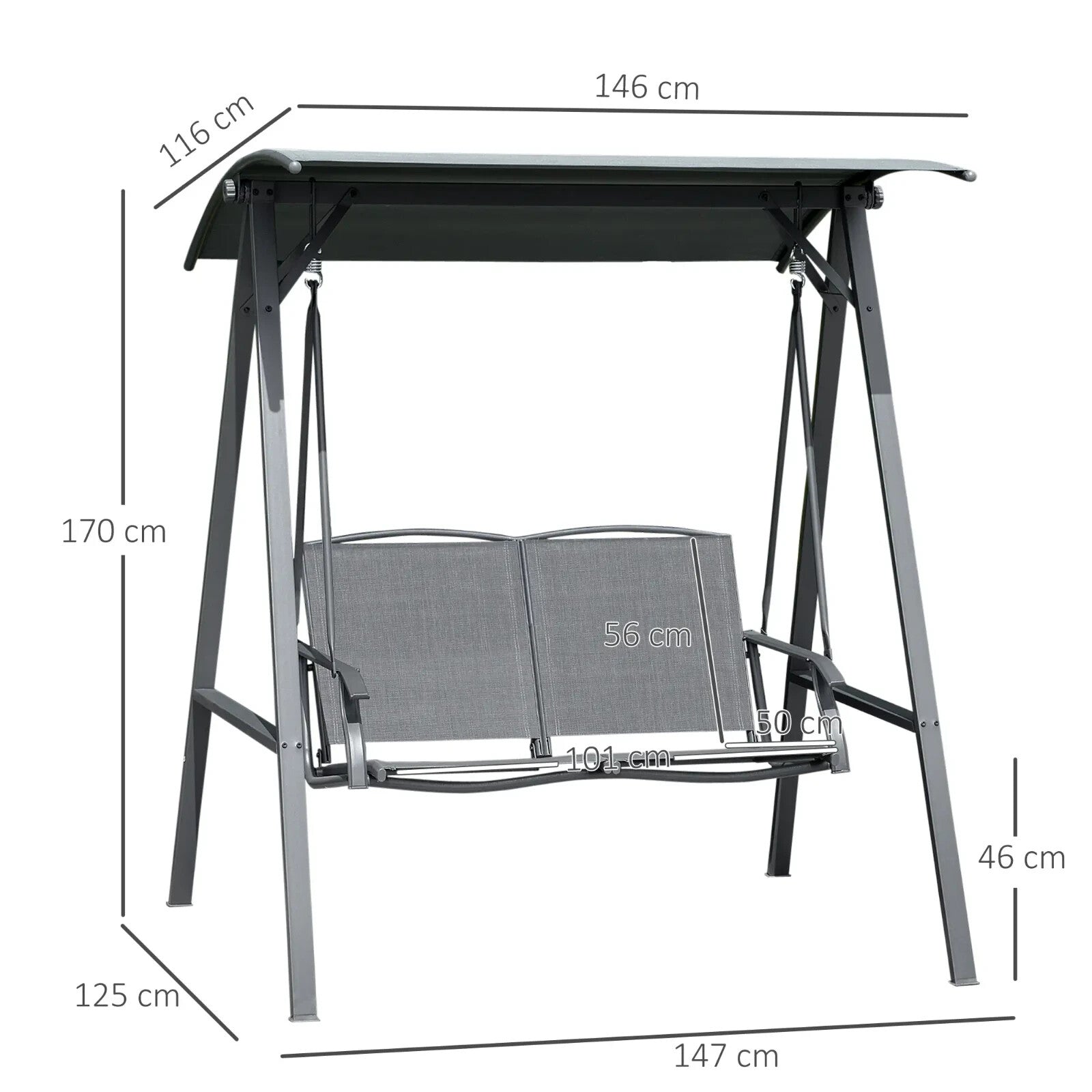 2 - Seater Garden Swing Chair with Canopy Outdoor Bench Seat Adjustable Dark Grey - Home and Garden Furniture Shop - rustic - furniture