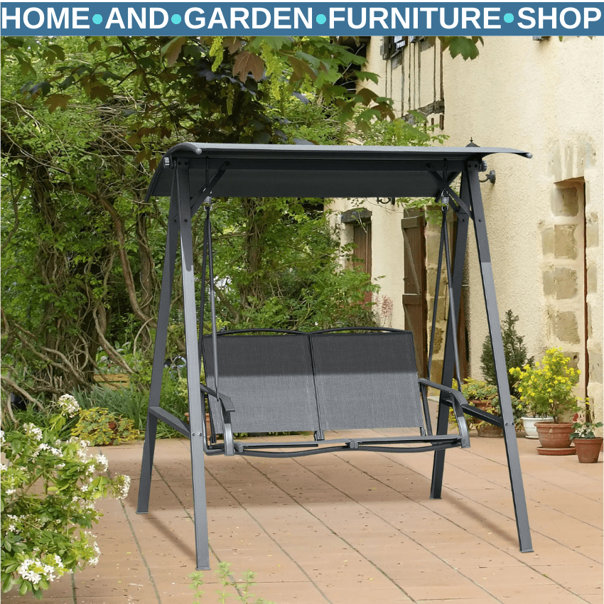 2 - Seater Garden Swing Chair with Canopy Outdoor Bench Seat Adjustable Dark Grey - Home and Garden Furniture Shop - rustic - furniture