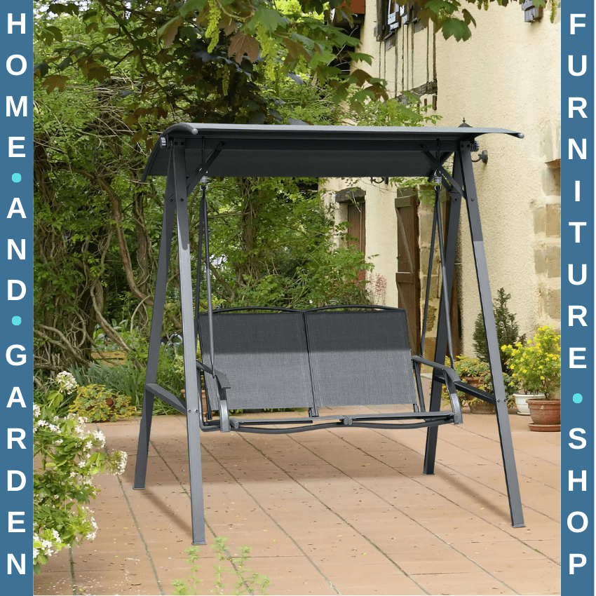 2 - Seater Garden Swing Chair with Canopy Outdoor Bench Seat Adjustable Dark Grey - Home and Garden Furniture Shop - rustic - furniture