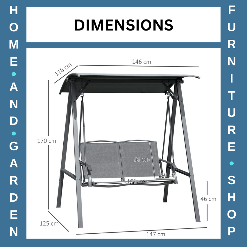 2 - Seater Garden Swing Chair with Canopy Outdoor Bench Seat Adjustable Dark Grey - Home and Garden Furniture Shop - rustic - furniture