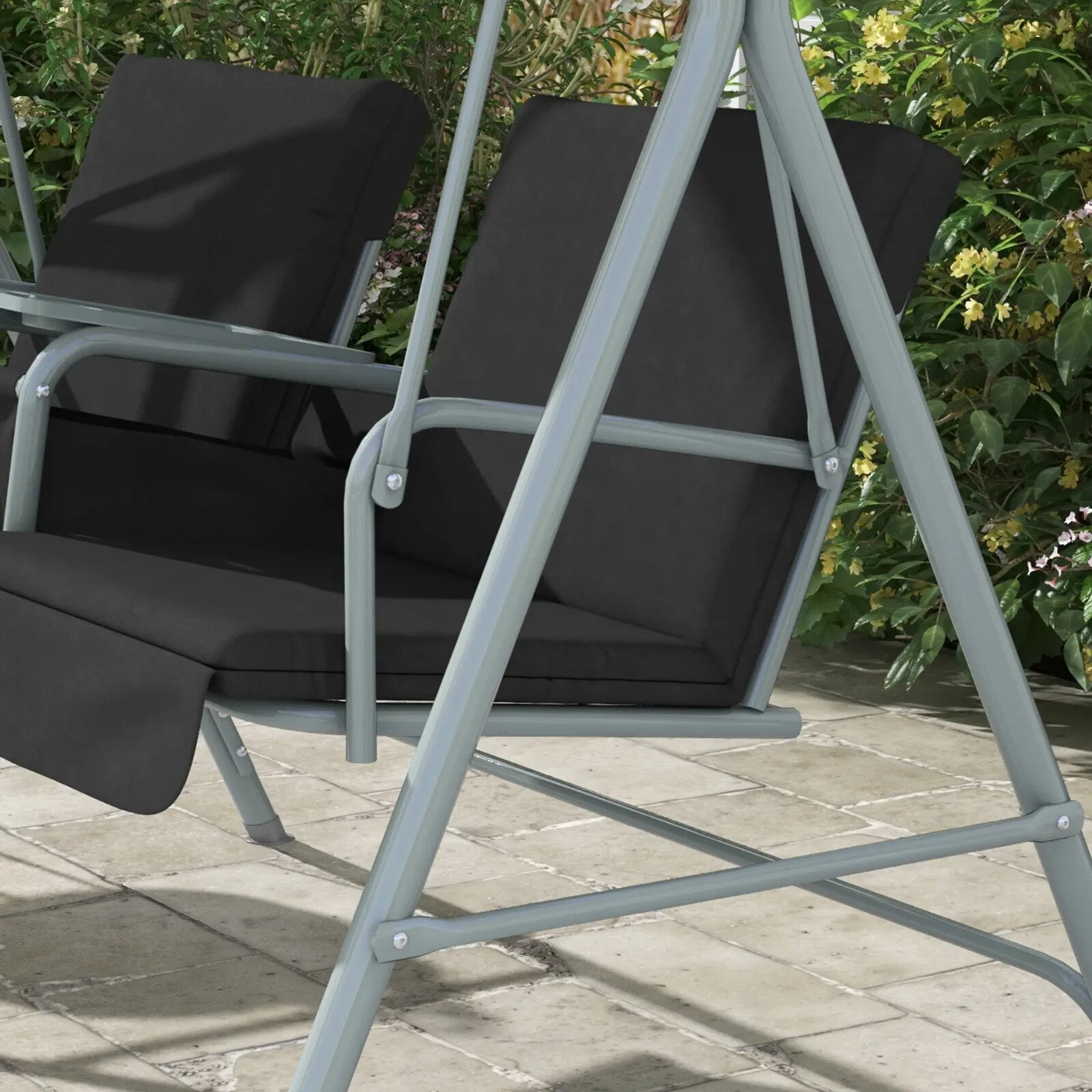 2 Seater Garden Swing Chair with Tilting Canopy Padded Seats Storage Tray & Bag - Home and Garden Furniture Shop - rustic - furniture