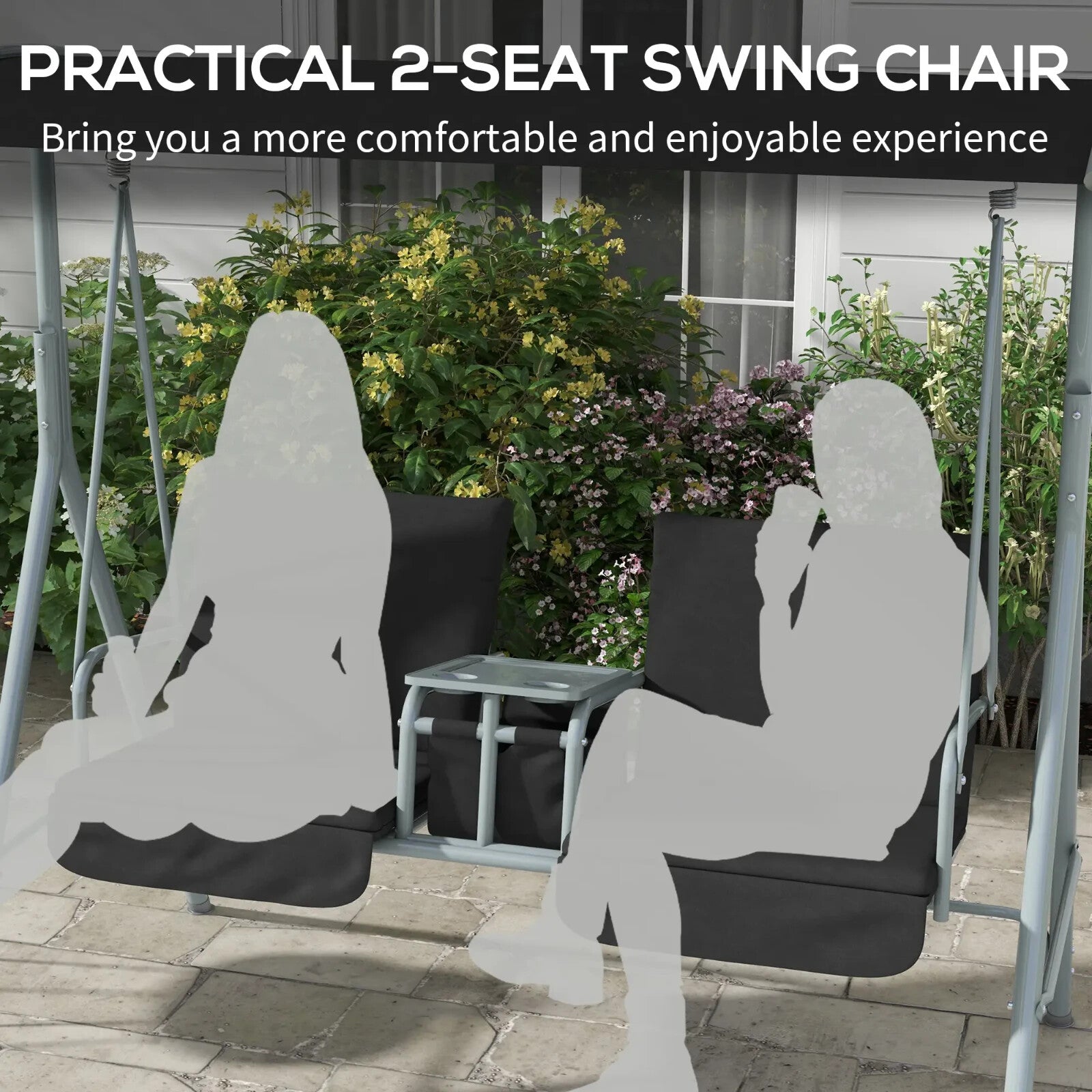 2 Seater Garden Swing Chair with Tilting Canopy Padded Seats Storage Tray & Bag - Home and Garden Furniture Shop - rustic - furniture