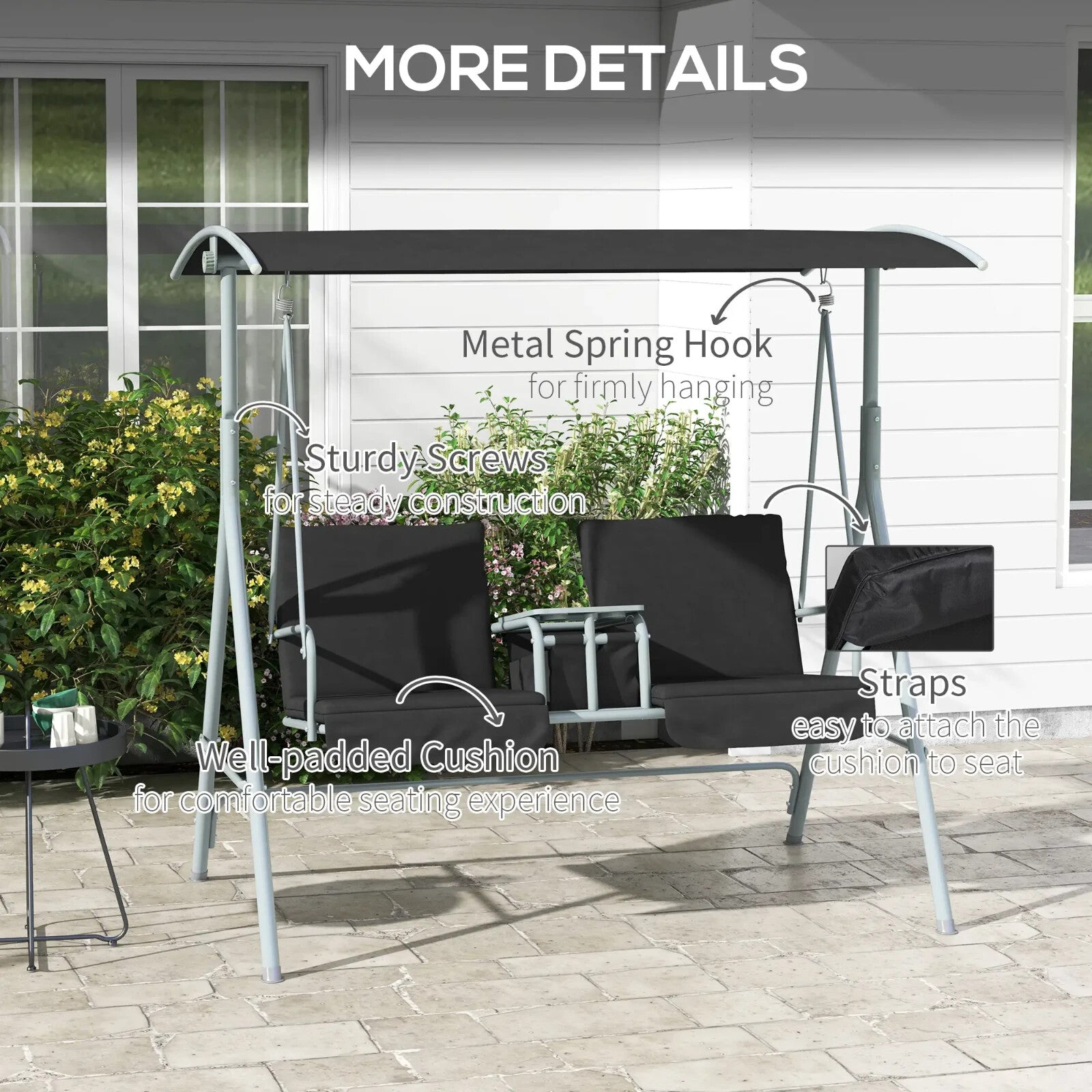 2 Seater Garden Swing Chair with Tilting Canopy Padded Seats Storage Tray & Bag - Home and Garden Furniture Shop - rustic - furniture