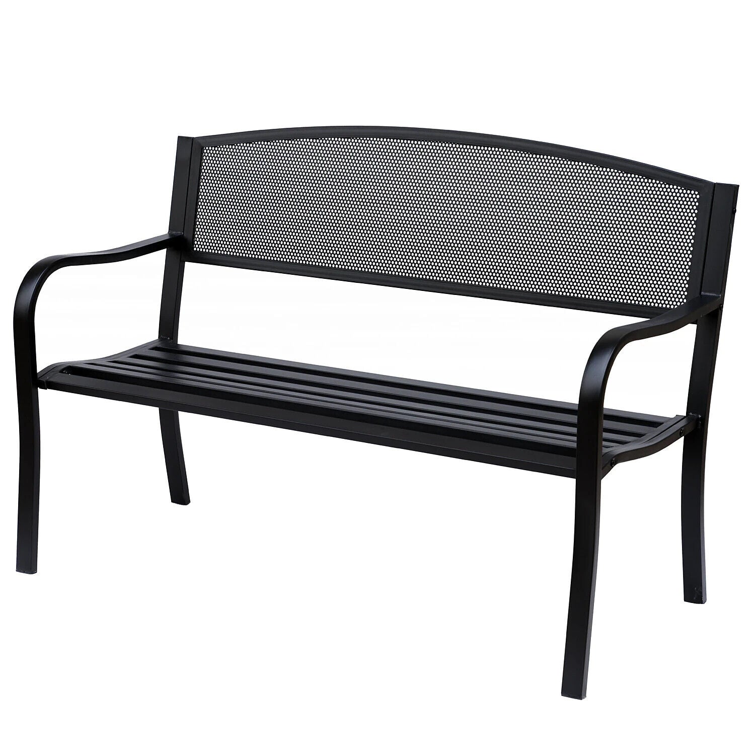 2 Seater Metal Garden Bench Patio Park Loveseat Slatted Chair Outdoor Seating - Home and Garden Furniture Shop - #rustic - furniture#