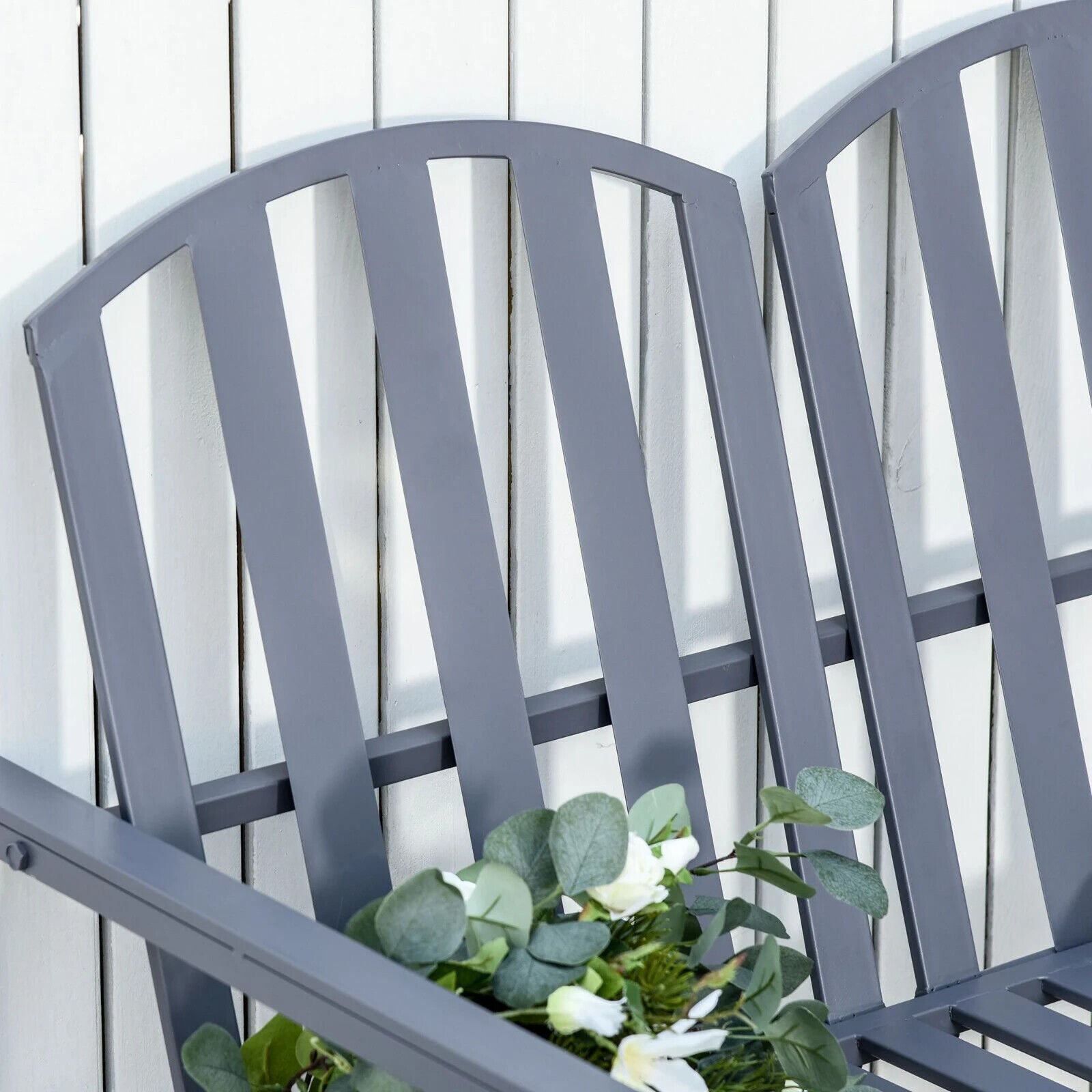 2 Seater Metal Garden Bench Steel Patio Chair Slat Design Backyard Porch Grey - Home and Garden Furniture Shop - #rustic - furniture#