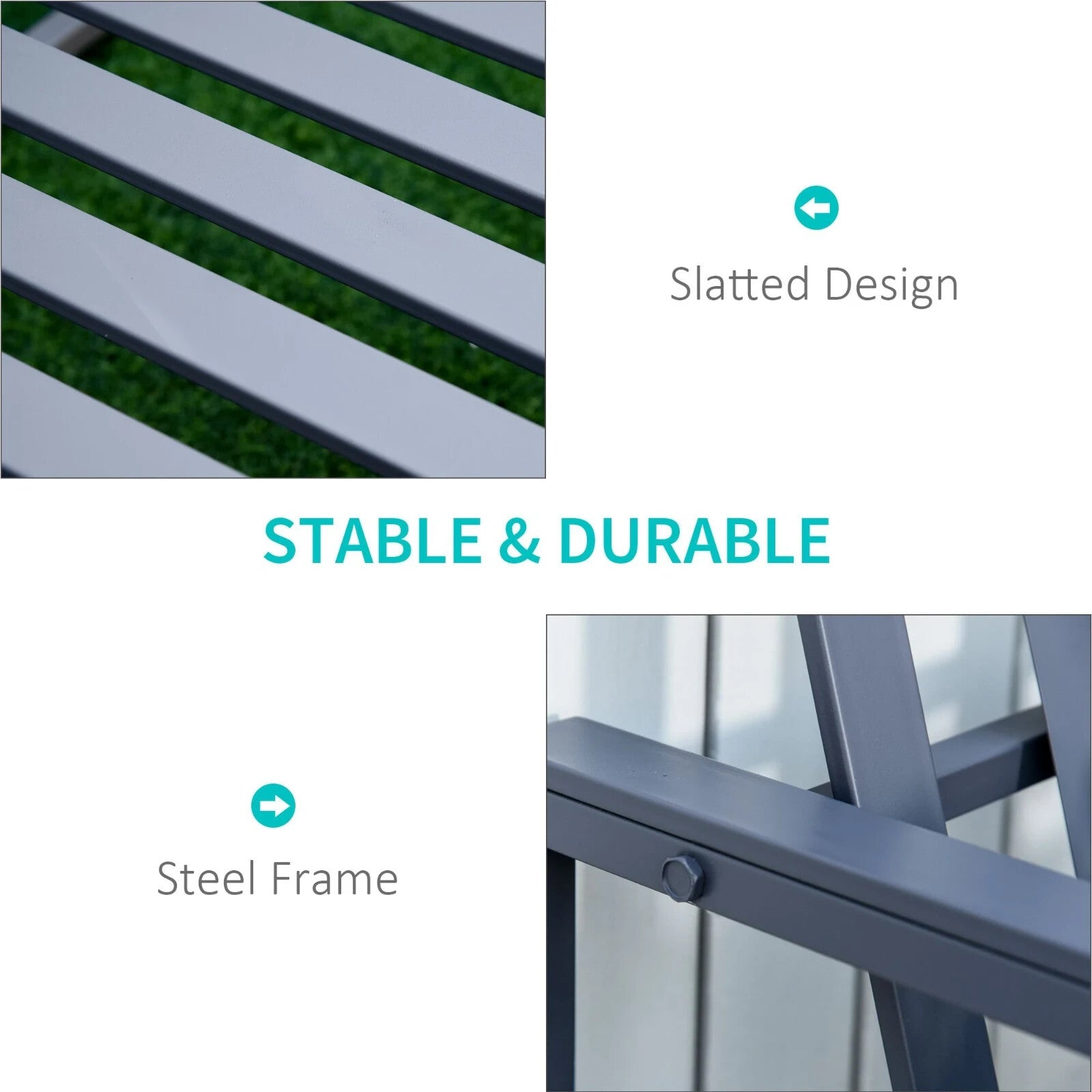 2 Seater Metal Garden Bench Steel Patio Chair Slat Design Backyard Porch Grey - Home and Garden Furniture Shop - rustic - furniture