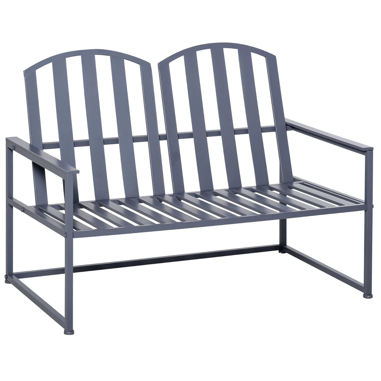 2 Seater Metal Garden Bench Steel Patio Chair Slat Design Backyard Porch Grey - Home and Garden Furniture Shop - #rustic - furniture#