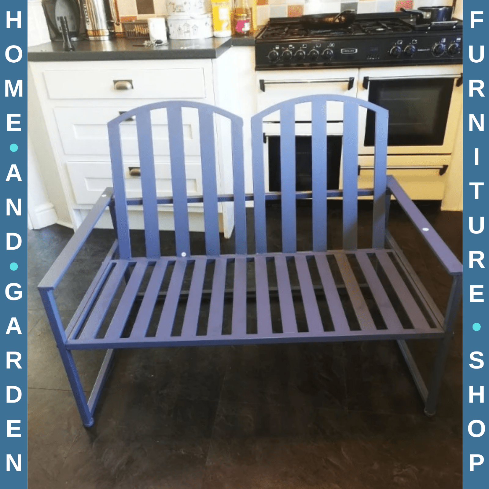 2 Seater Metal Garden Bench Steel Patio Chair Slat Design Backyard Porch Grey - Home and Garden Furniture Shop - rustic - furniture