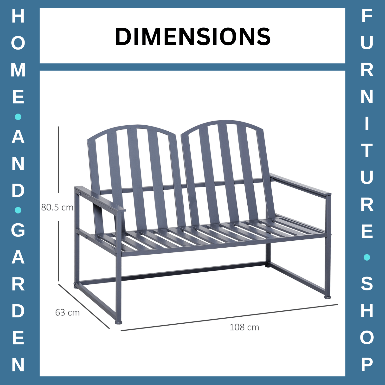 2 Seater Metal Garden Bench Steel Patio Chair Slat Design Backyard Porch Grey - Home and Garden Furniture Shop - rustic - furniture