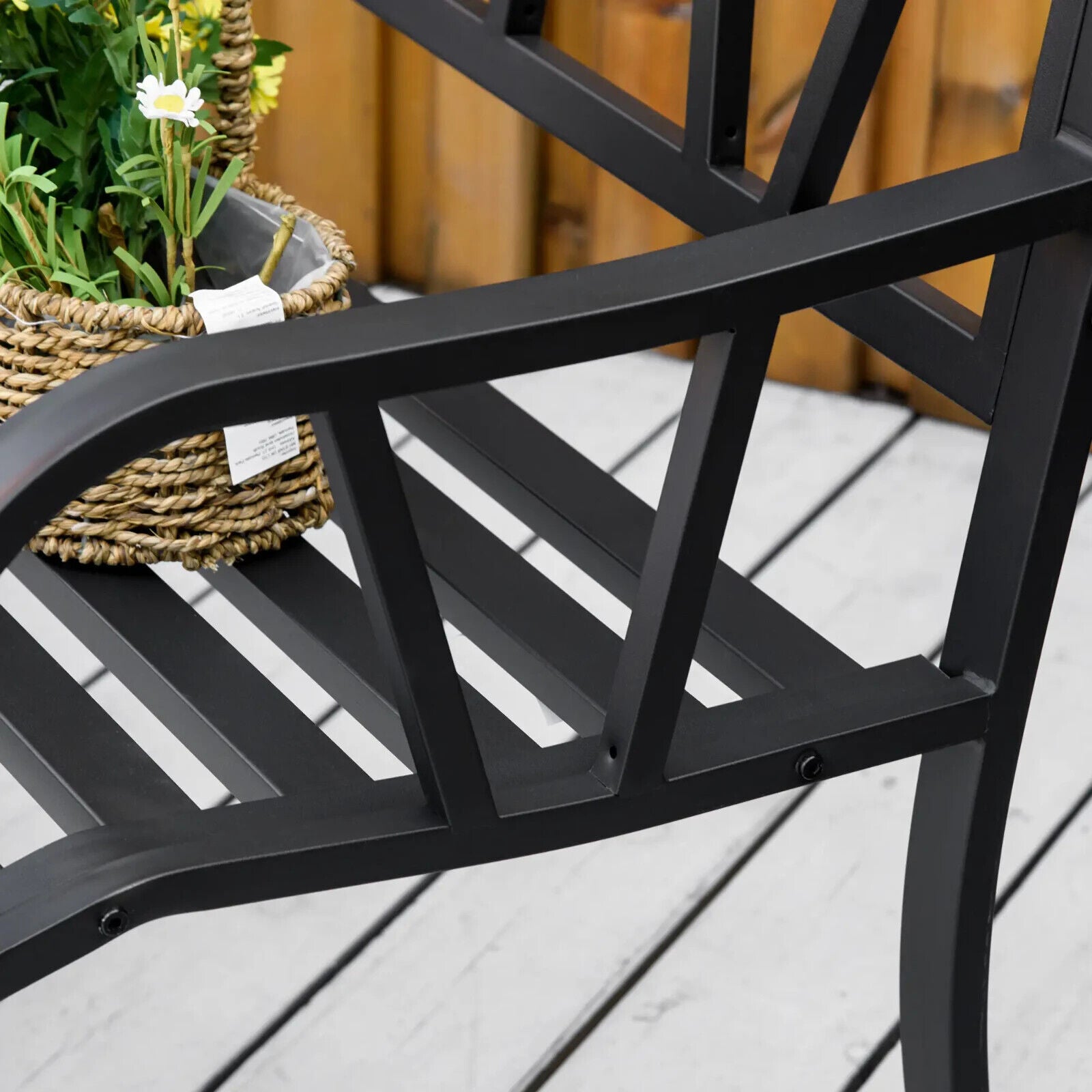 2 Seater Metal Garden Bench with Cushion Slatted Outdoor Park Chair and Armrests - Home and Garden Furniture Shop - #rustic - furniture#