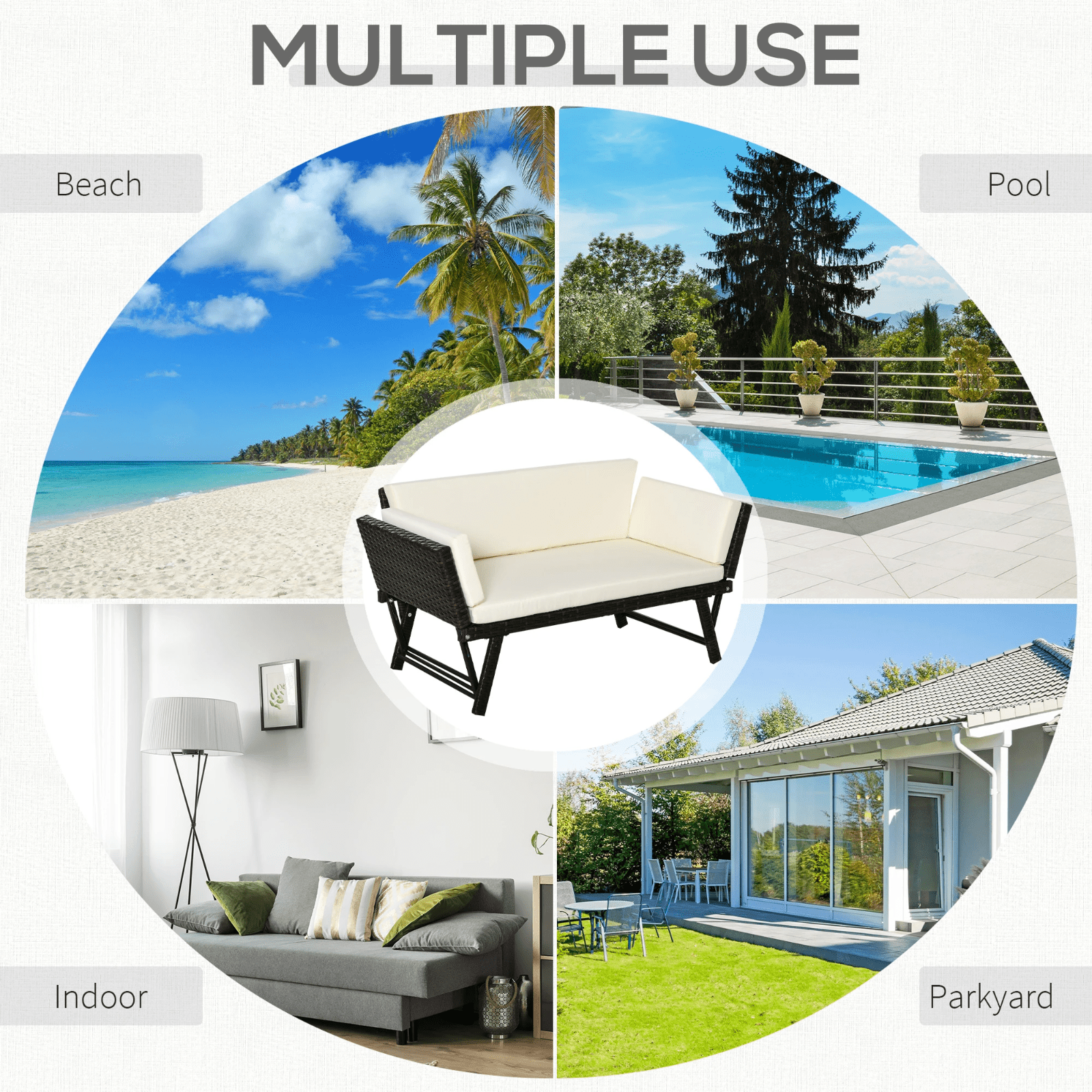 2 Seater Rattan Convertible Sofa Daybed Outdoor Garden Patio Seating Furniture - Home and Garden Furniture Shop - rustic - furniture