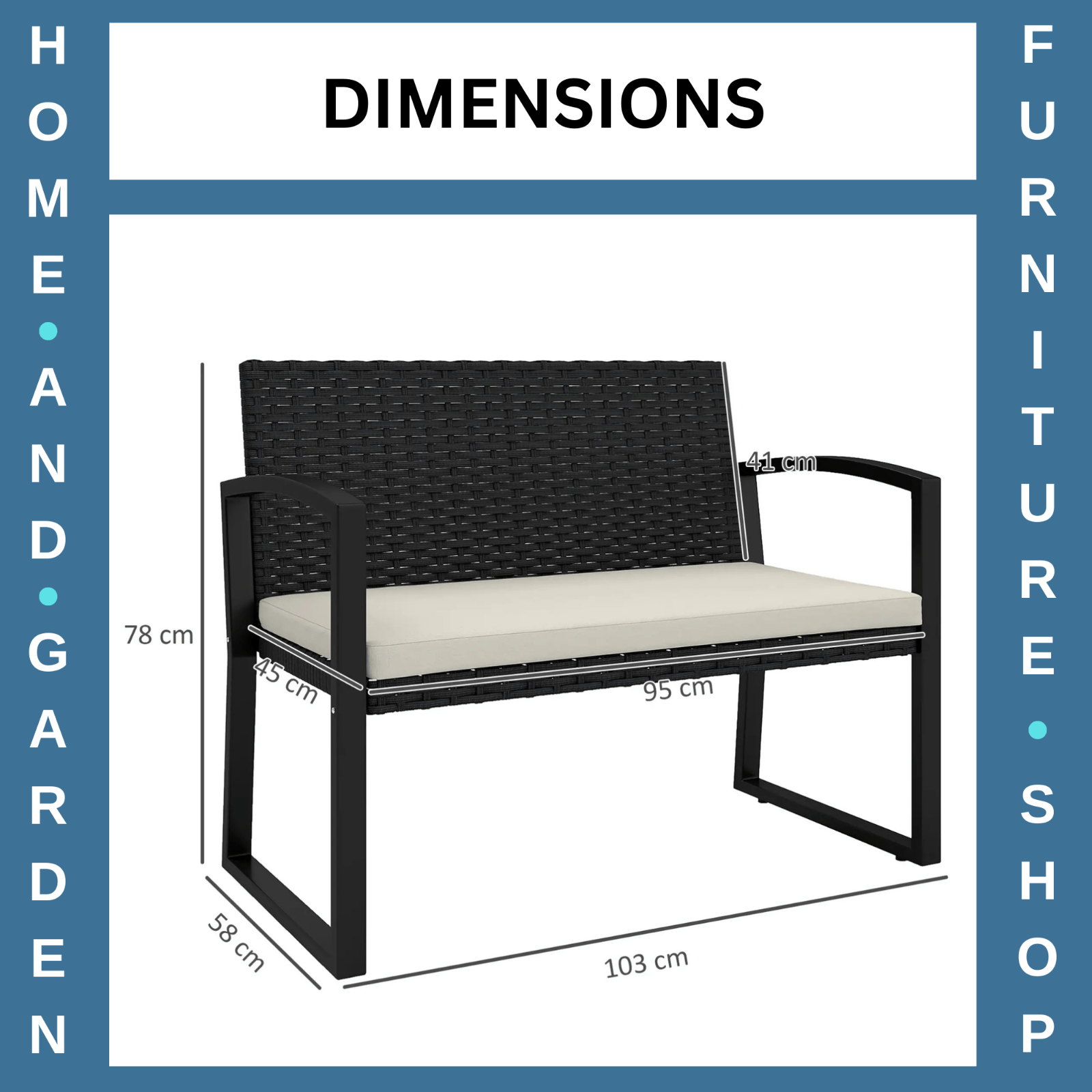 2 Seater Rattan Garden Bench with Cushion Wicker Loveseat Seating with Armrests - Home and Garden Furniture Shop - rustic - furniture