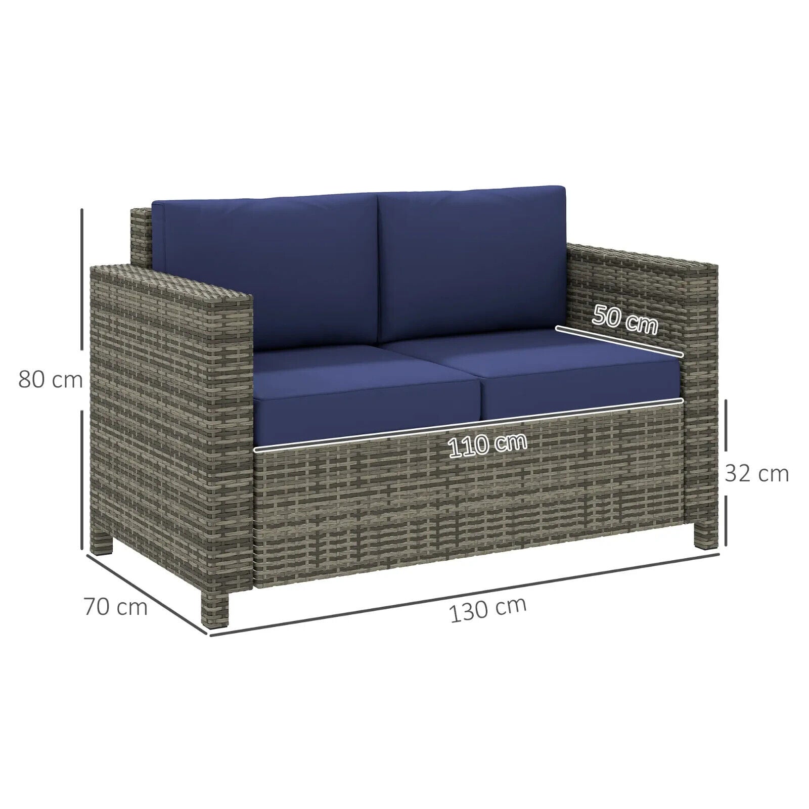 2 Seater Rattan Garden Sofa with Cushion and Armrests Outdoor Wicker Loveseat - Home and Garden Furniture Shop - #rustic - furniture#