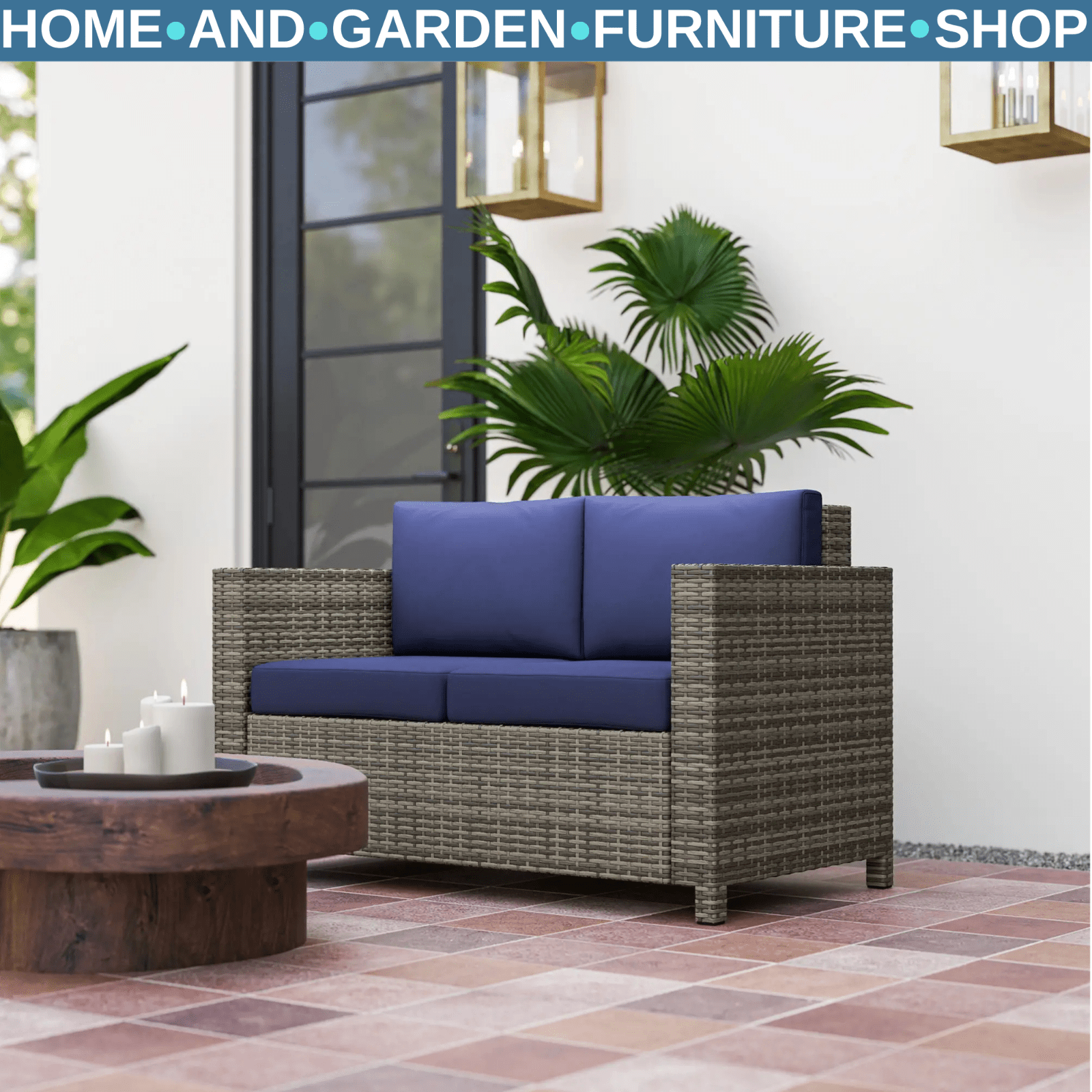 2 Seater Rattan Garden Sofa with Cushion and Armrests Outdoor Wicker Loveseat - Home and Garden Furniture Shop - rustic - furniture