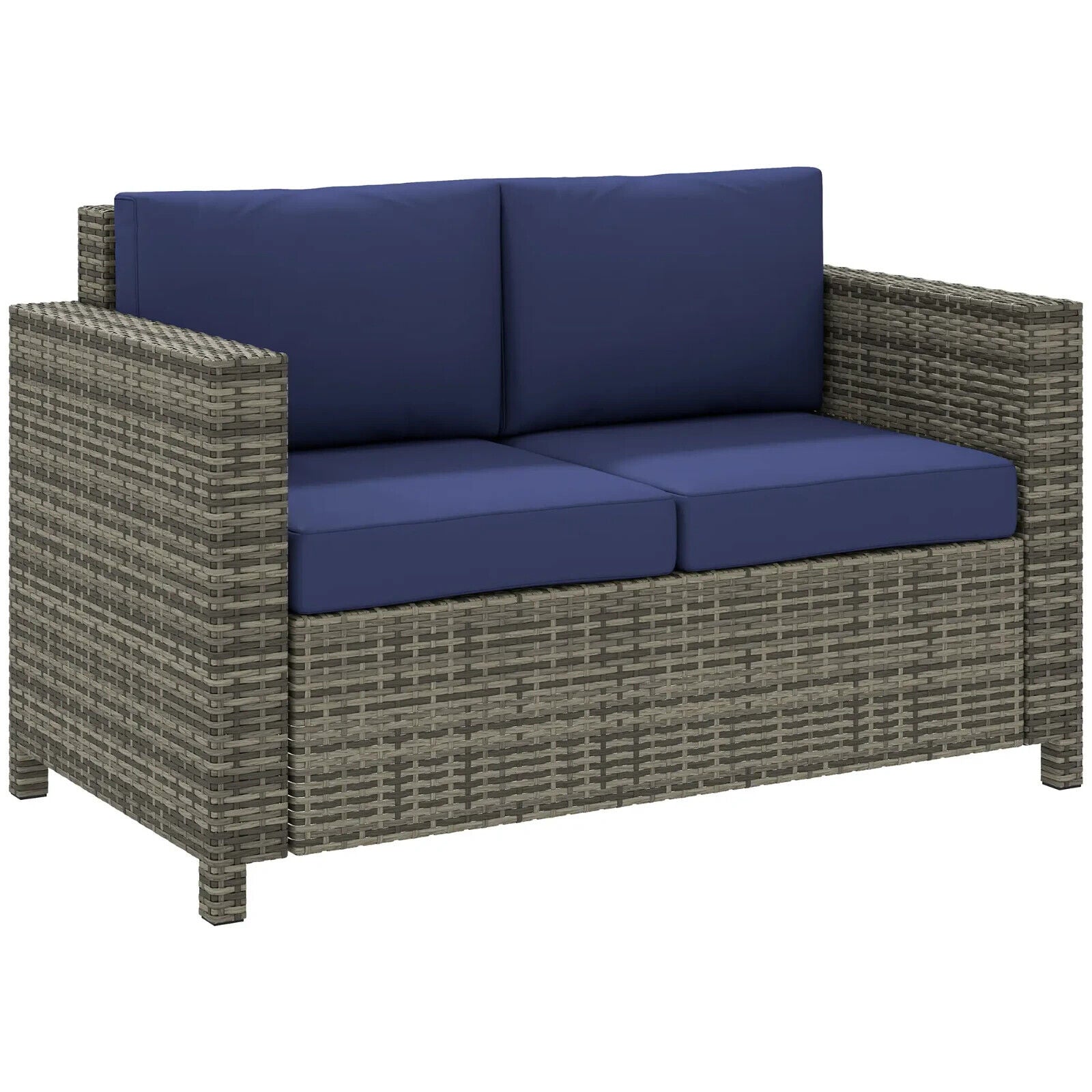 2 Seater Rattan Garden Sofa with Cushion and Armrests Outdoor Wicker Loveseat - Home and Garden Furniture Shop - #rustic - furniture#