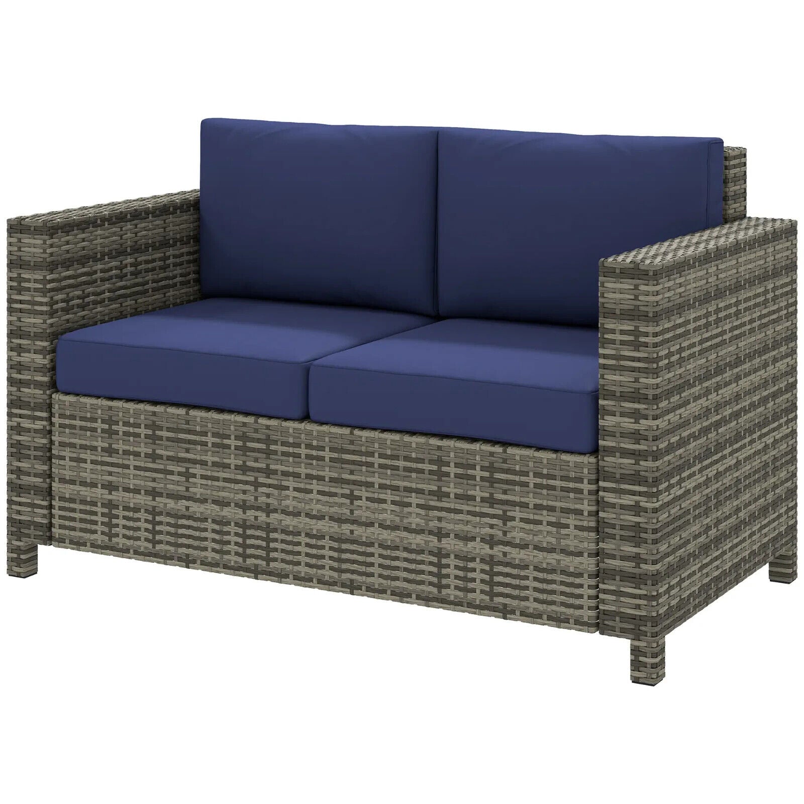 2 Seater Rattan Garden Sofa with Cushion and Armrests Outdoor Wicker Loveseat - Home and Garden Furniture Shop - #rustic - furniture#