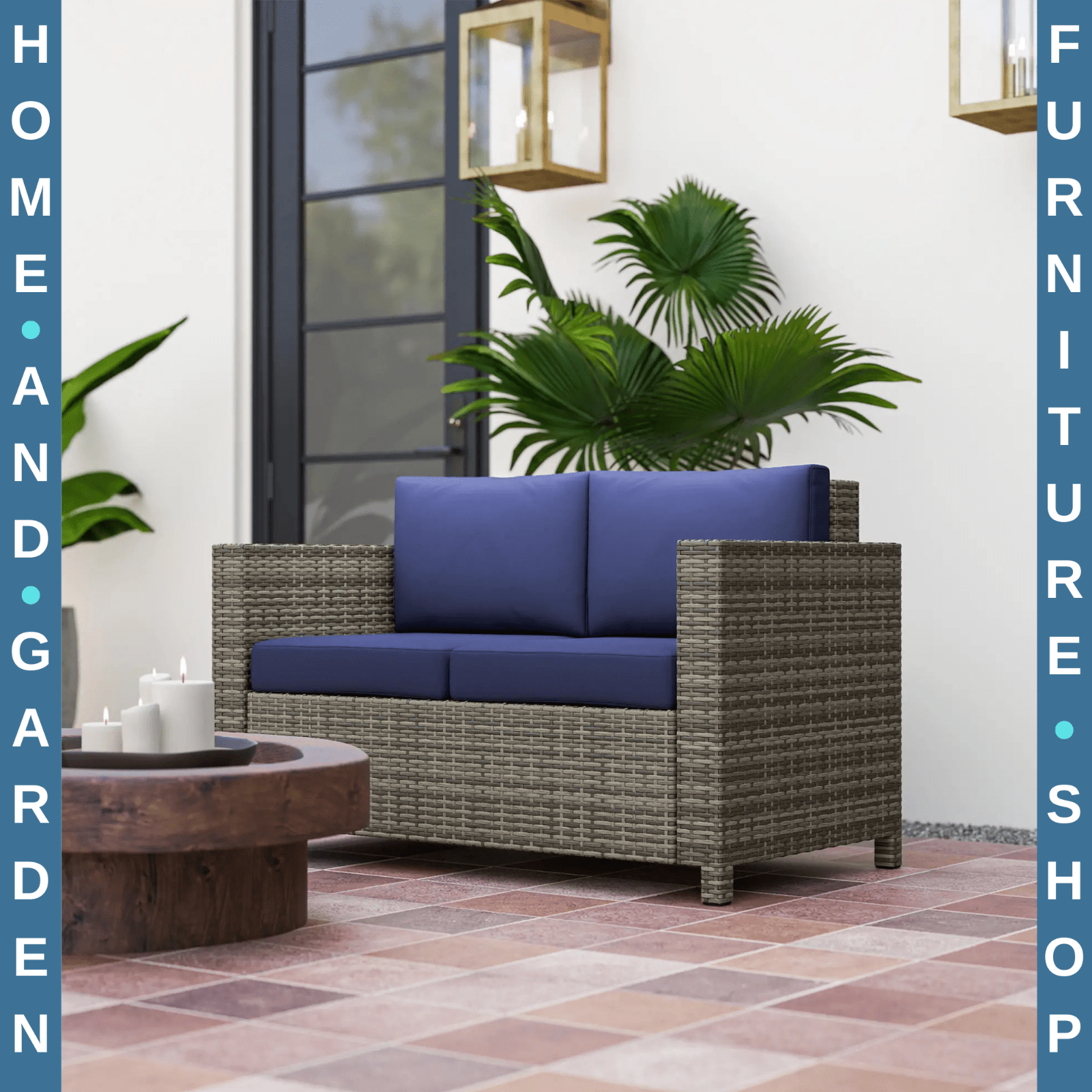 2 Seater Rattan Garden Sofa with Cushion and Armrests Outdoor Wicker Loveseat - Home and Garden Furniture Shop - #rustic - furniture#