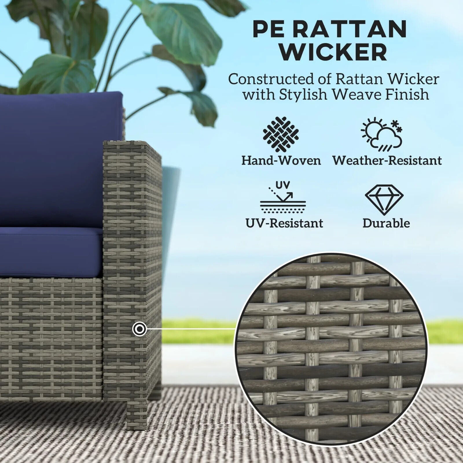 2 Seater Rattan Garden Sofa with Cushion and Armrests Outdoor Wicker Loveseat - Home and Garden Furniture Shop - #rustic - furniture#