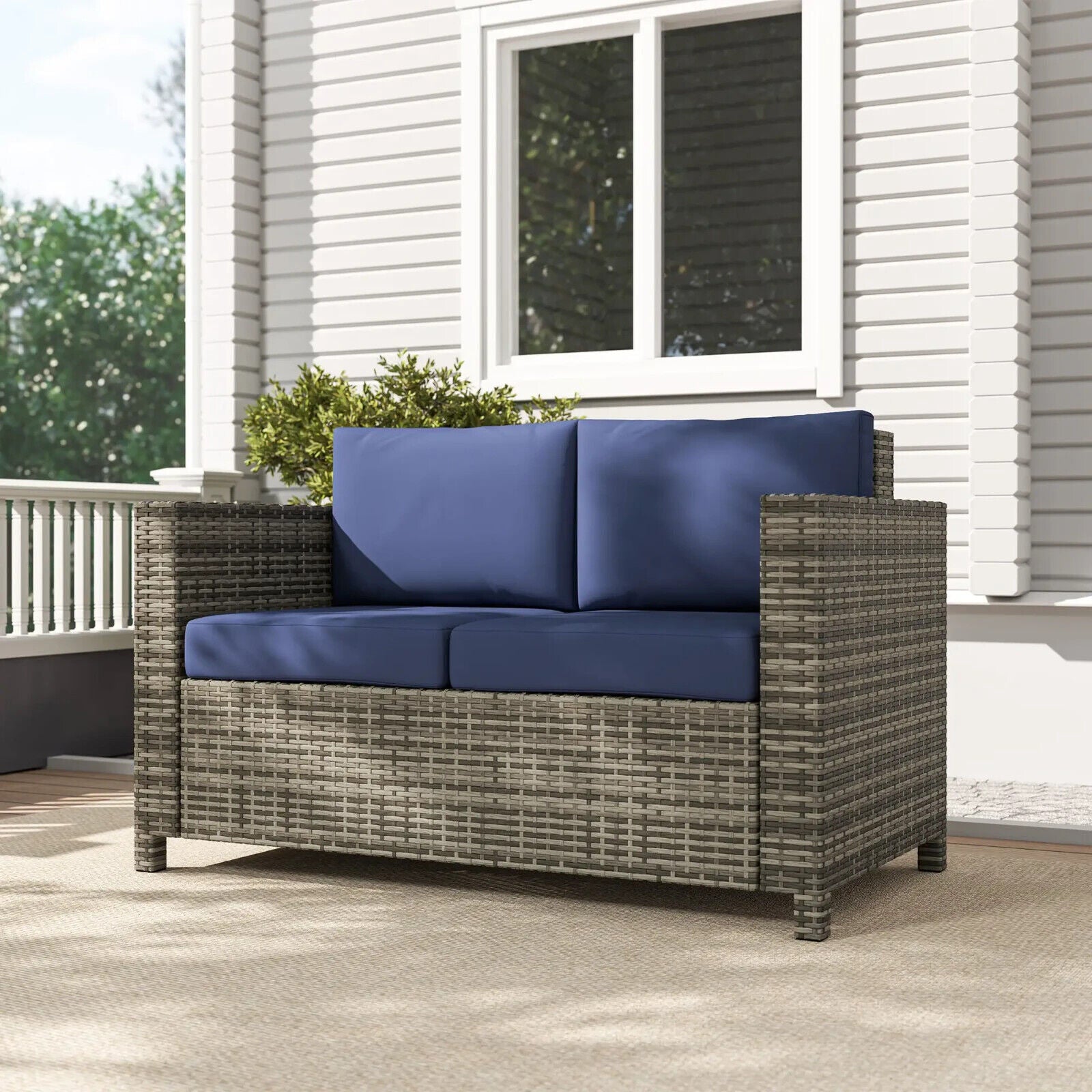 2 Seater Rattan Garden Sofa with Cushion and Armrests Outdoor Wicker Loveseat - Home and Garden Furniture Shop - #rustic - furniture#