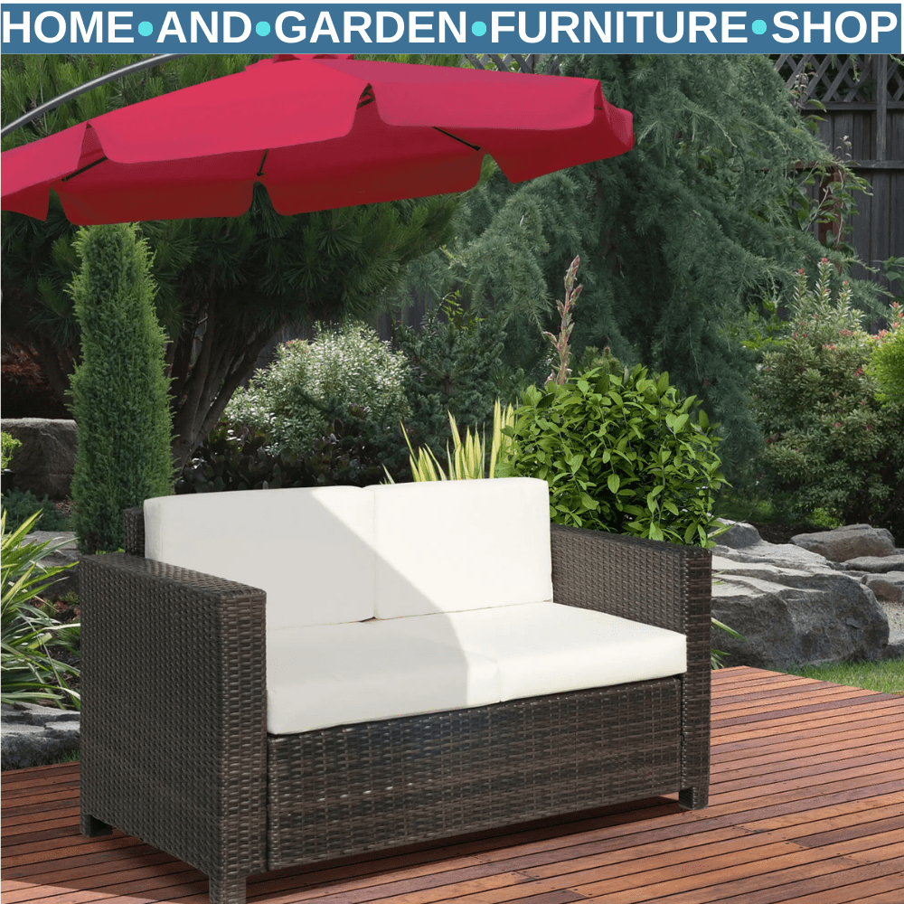 2 Seater Rattan Garden Sofa with Cushions and Armrests Outdoor Furniture Brown - Home and Garden Furniture Shop - rustic - furniture