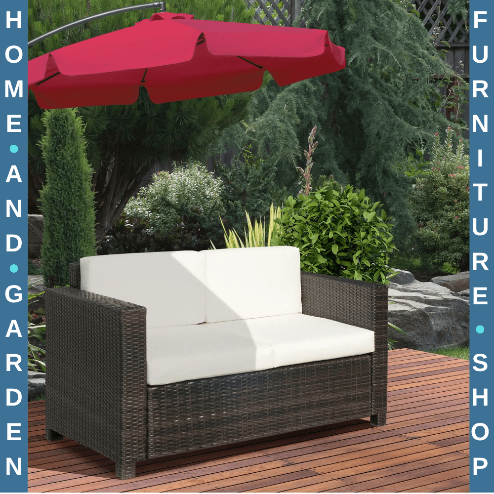 2 Seater Rattan Garden Sofa with Cushions and Armrests Outdoor Furniture Brown - Home and Garden Furniture Shop - rustic - furniture