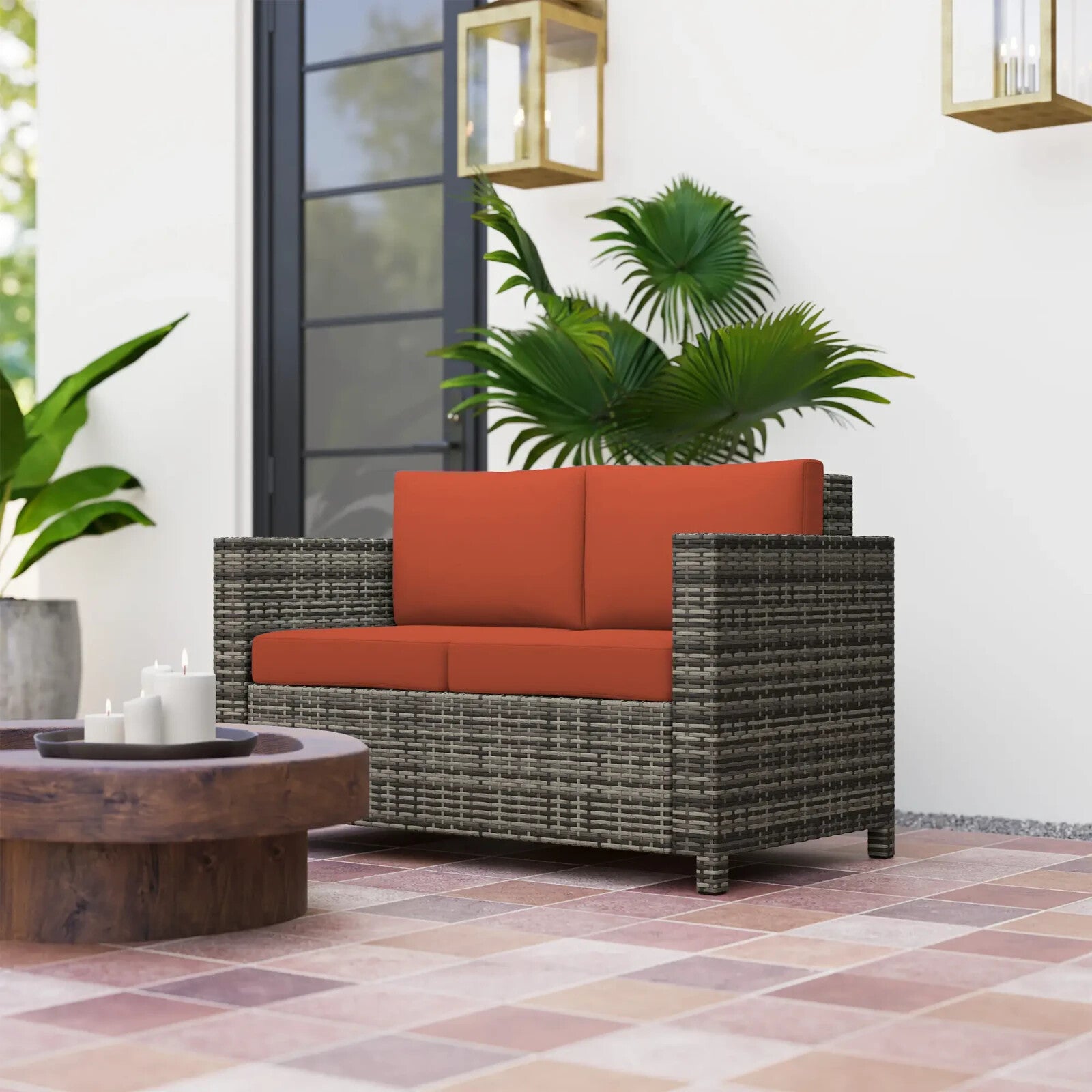 2 Seater Rattan Garden Sofa with Cushions and Armrests Outdoor Wicker Loveseat - Home and Garden Furniture Shop - rustic - furniture
