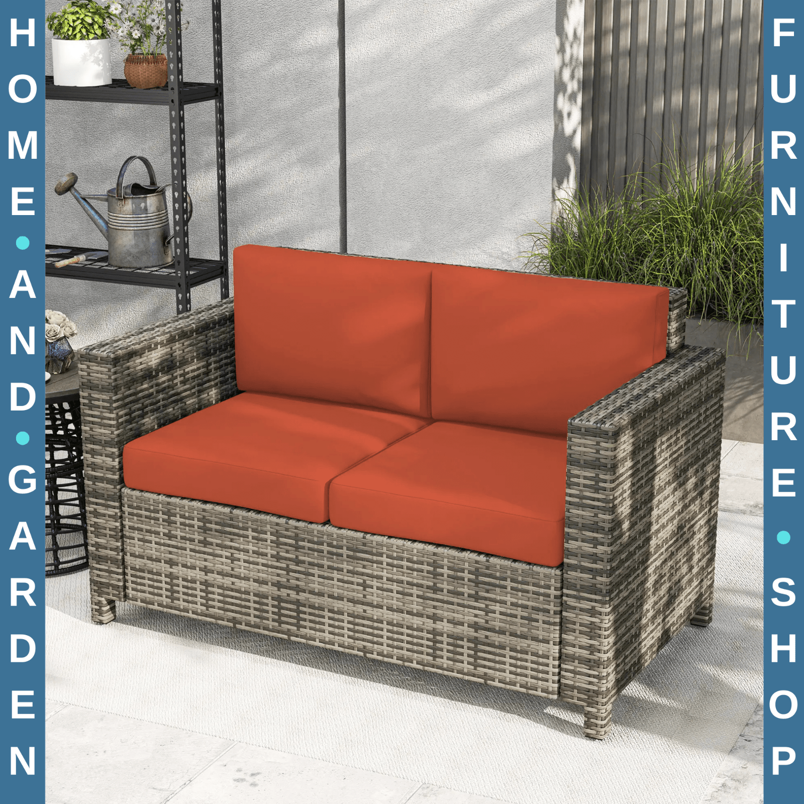 2 Seater Rattan Garden Sofa with Cushions and Armrests Outdoor Wicker Loveseat - Home and Garden Furniture Shop - rustic - furniture