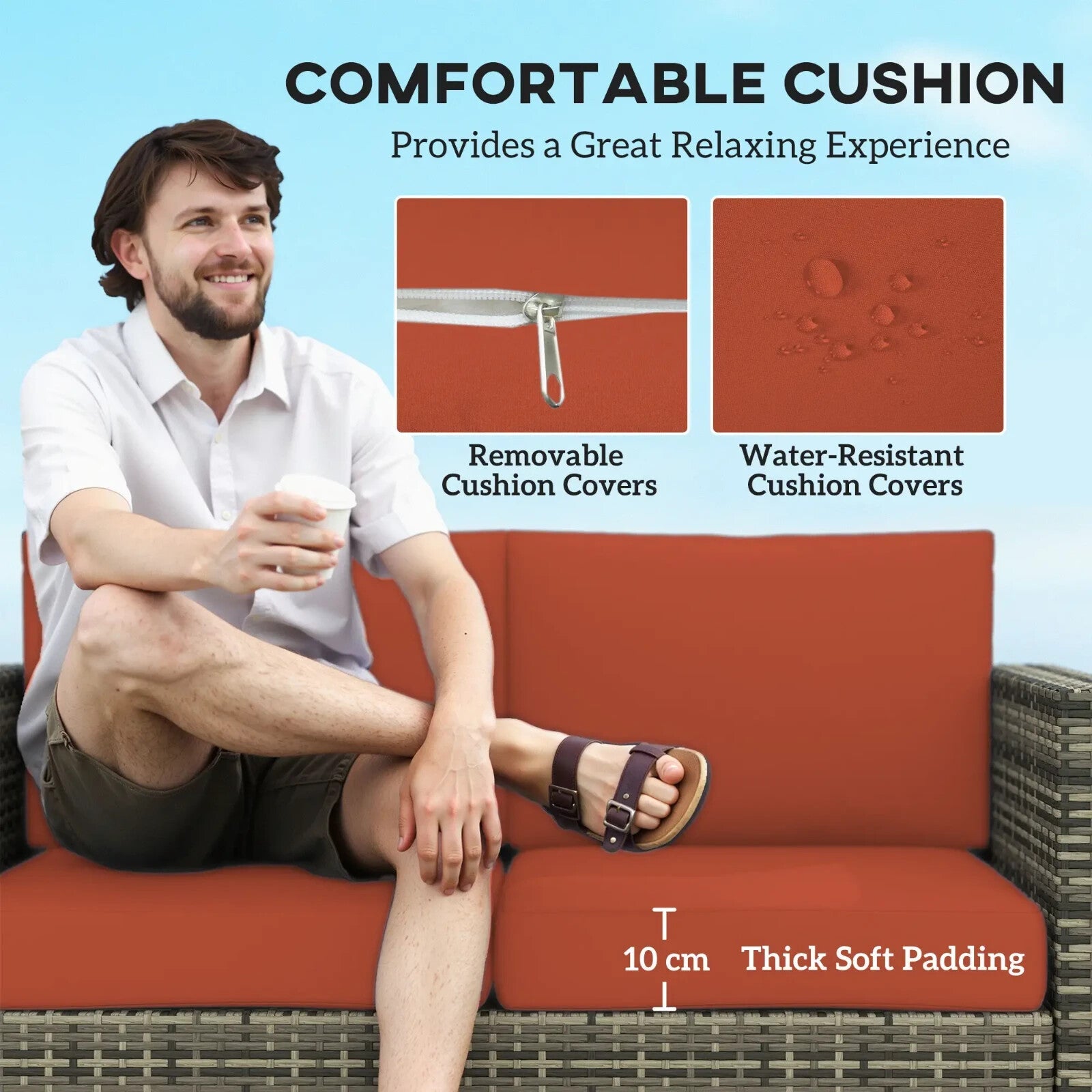 2 Seater Rattan Garden Sofa with Cushions and Armrests Outdoor Wicker Loveseat - Home and Garden Furniture Shop - rustic - furniture