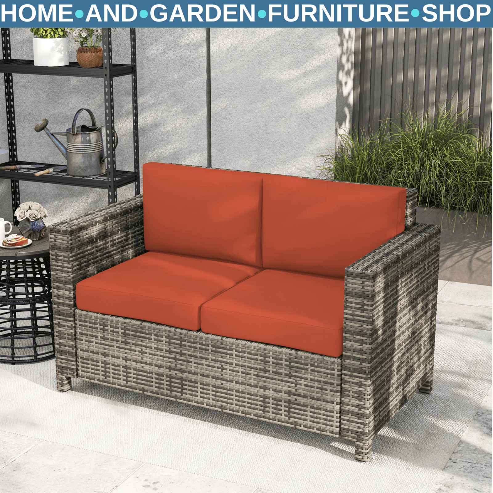 2 Seater Rattan Garden Sofa with Cushions and Armrests Outdoor Wicker Loveseat - Home and Garden Furniture Shop - rustic - furniture