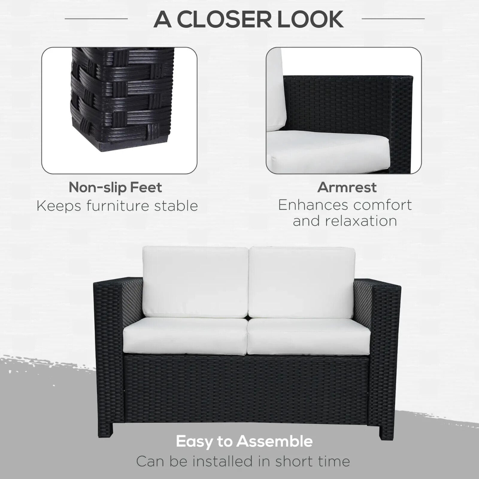 2 Seater Rattan Garden Sofa with Cushions Armrests Outdoor Wicker Loveseat Seat - Home and Garden Furniture Shop - #rustic - furniture#