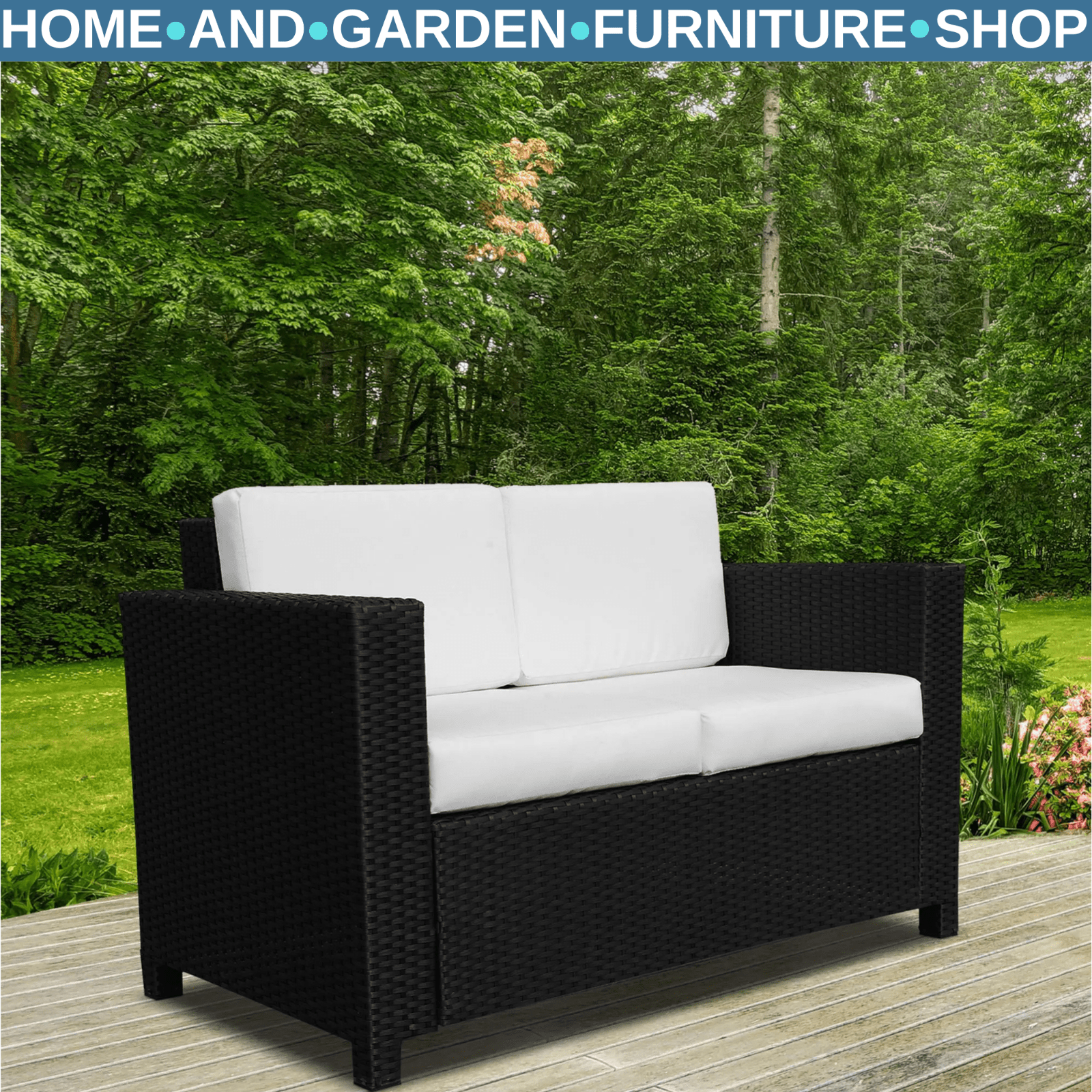 2 Seater Rattan Garden Sofa with Cushions Armrests Outdoor Wicker Loveseat Seat - Home and Garden Furniture Shop - #rustic - furniture#