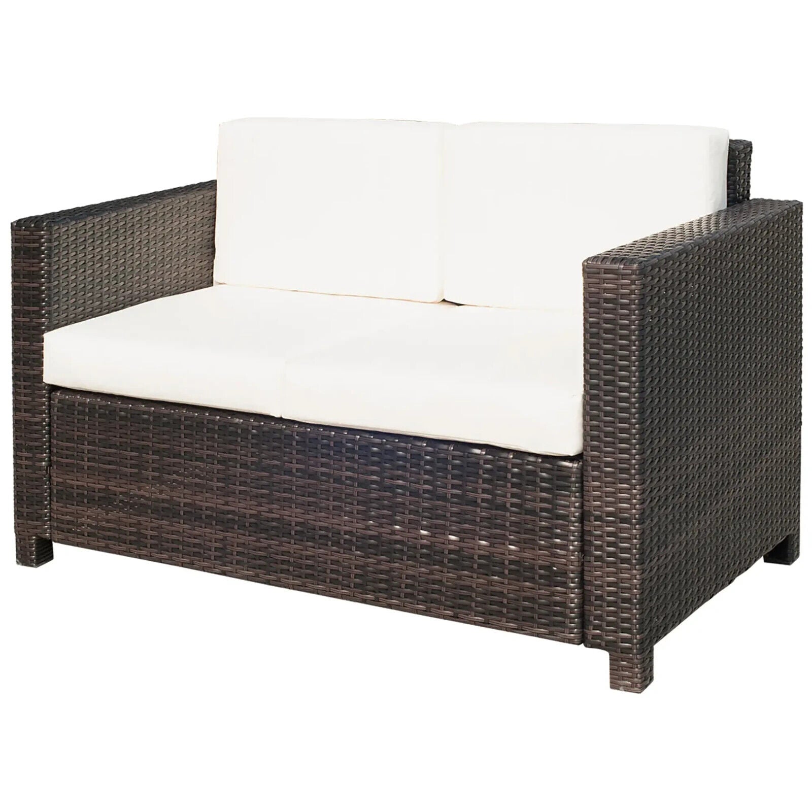 2 Seater Rattan Garden Sofa with Cushions Armrests Outdoor Wicker Loveseat Seat - Home and Garden Furniture Shop - #rustic - furniture#