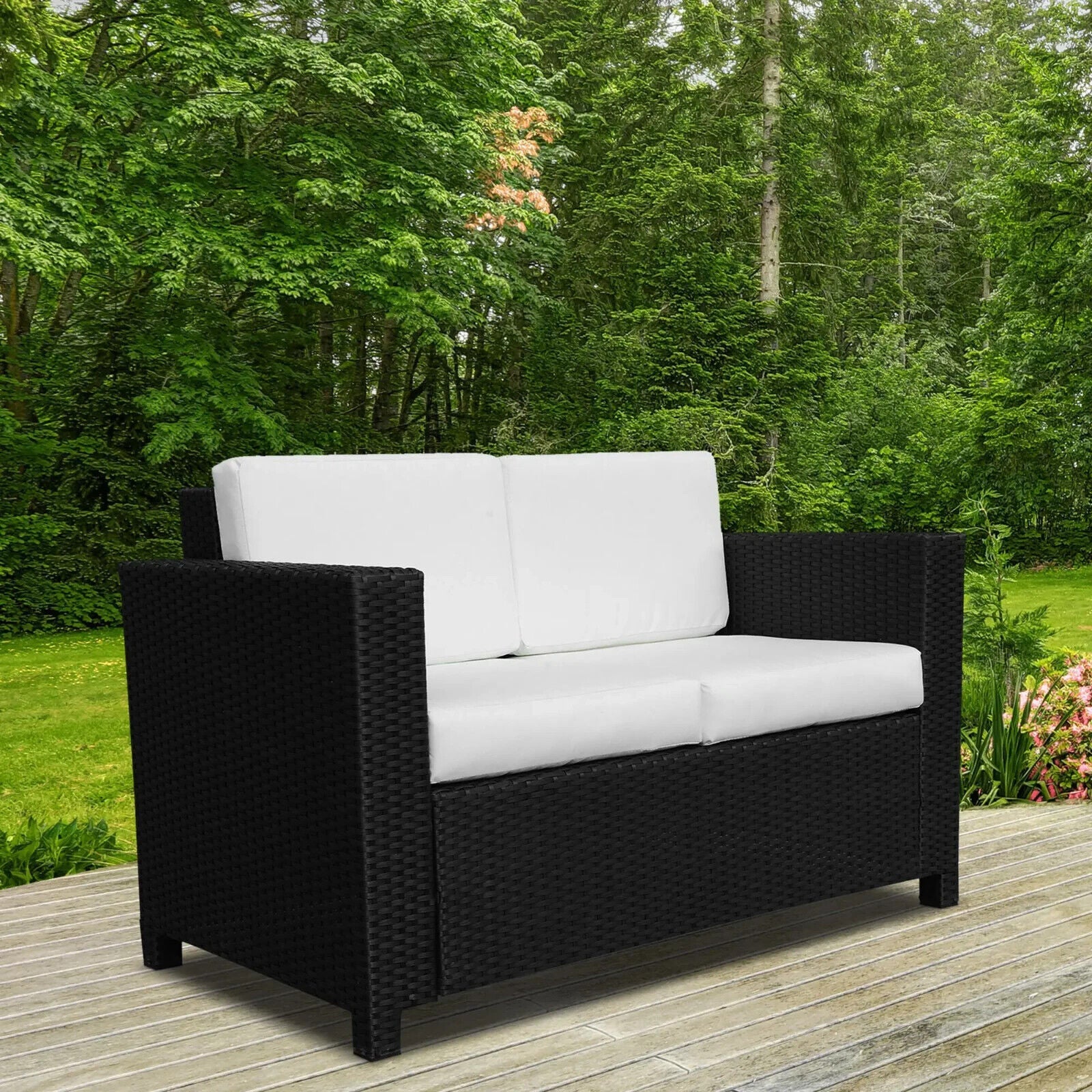 2 Seater Rattan Garden Sofa with Cushions Armrests Outdoor Wicker Loveseat Seat - Home and Garden Furniture Shop - #rustic - furniture#