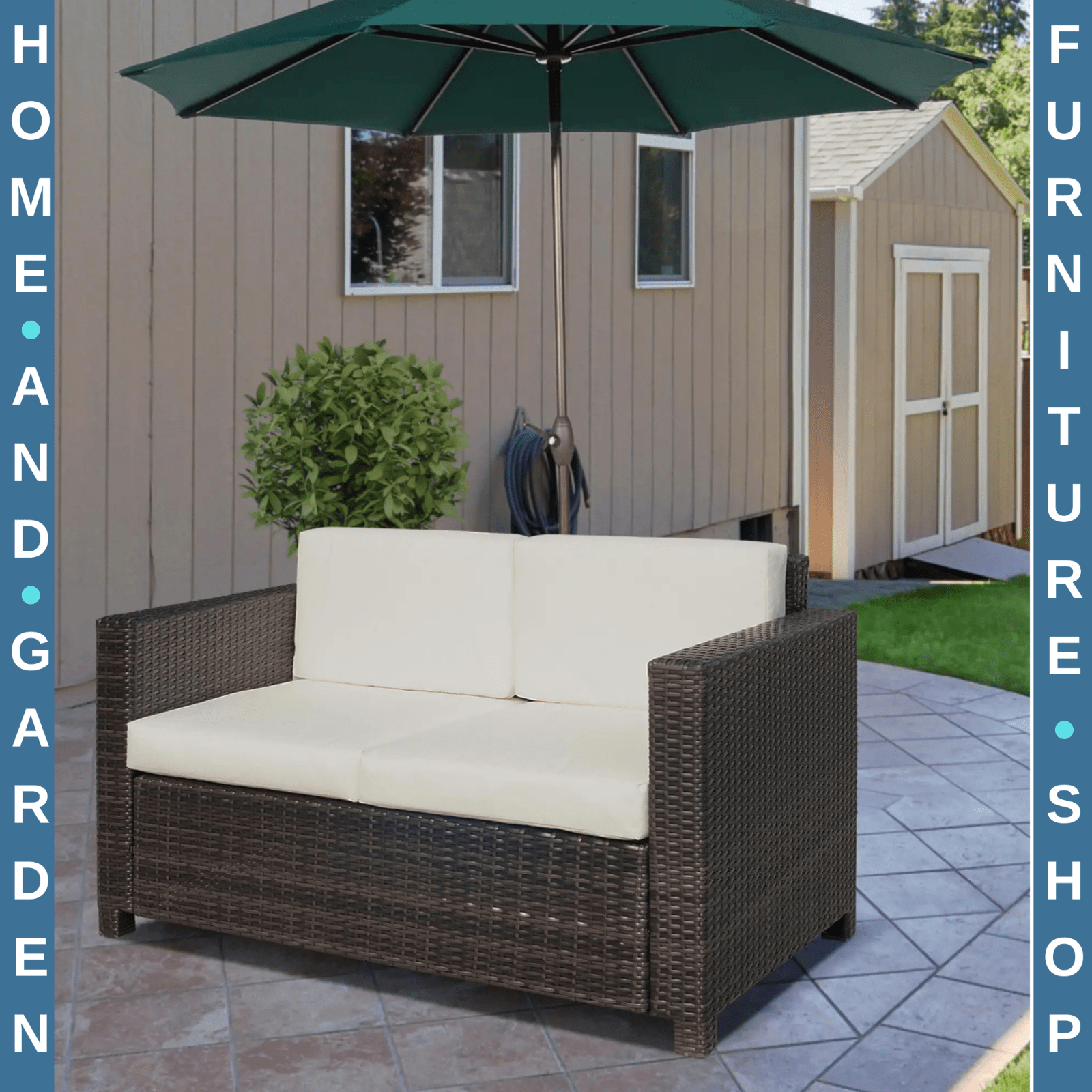 2 Seater Rattan Garden Sofa with Cushions Armrests Outdoor Wicker Loveseat Seat - Home and Garden Furniture Shop - #rustic - furniture#