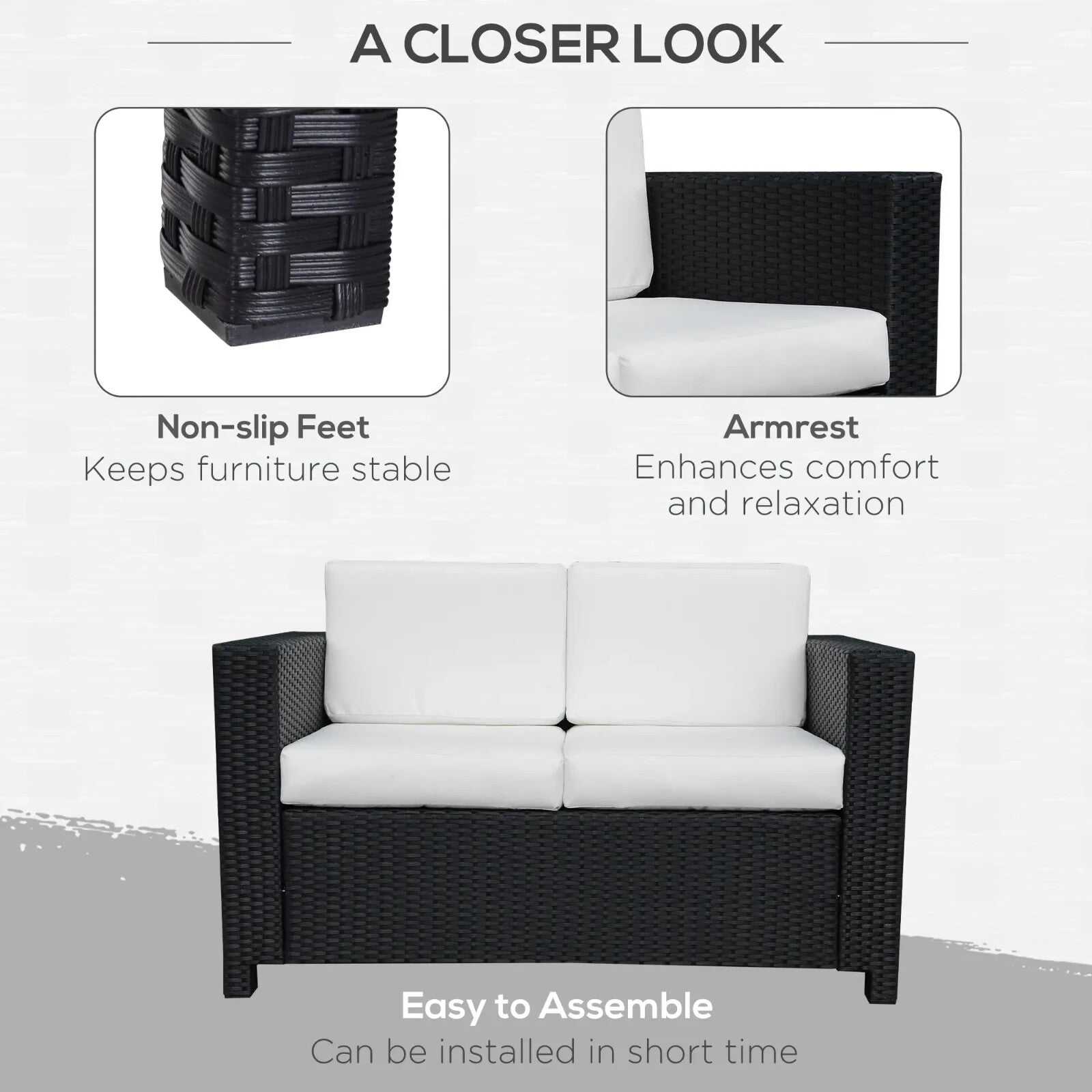2 Seater Rattan Garden Sofa with Cushions Armrests Outdoor Wicker Loveseat Seat - Home and Garden Furniture Shop - rustic - furniture