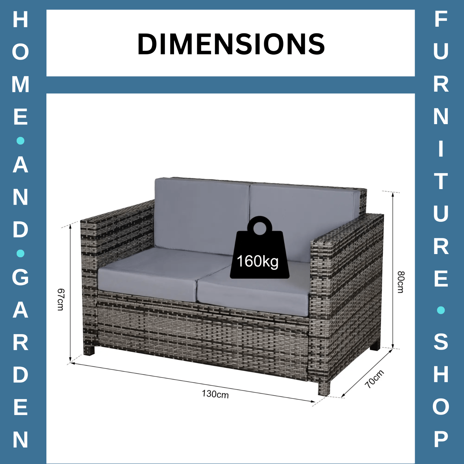 2 Seater Rattan Garden Sofa with Cushions & Armrests Wicker Patio Loveseat Grey - Home and Garden Furniture Shop - rustic - furniture