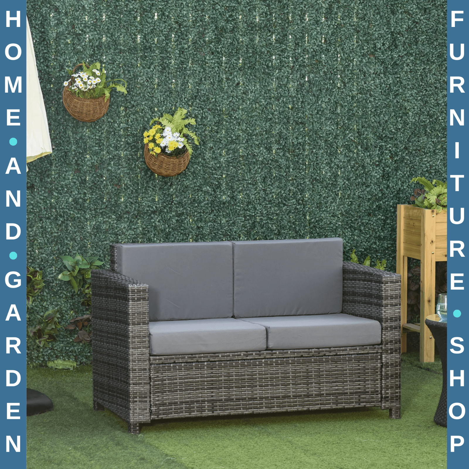 2 Seater Rattan Garden Sofa with Cushions & Armrests Wicker Patio Loveseat Grey - Home and Garden Furniture Shop - rustic - furniture