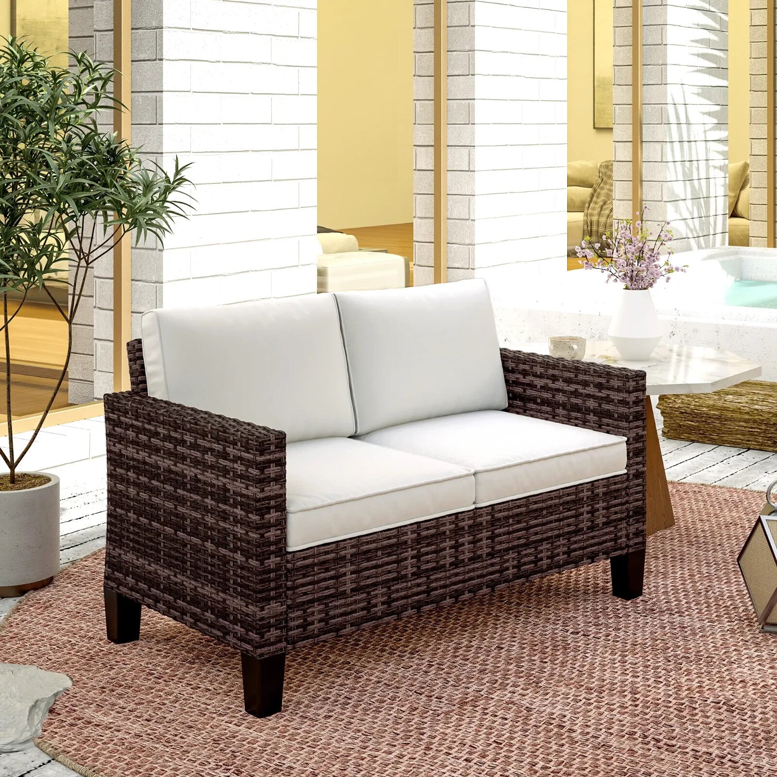 2 Seater Rattan Garden Sofa with Cushions, Outdoor Wicker Furniture for Patio - Home and Garden Furniture Shop - rustic - furniture