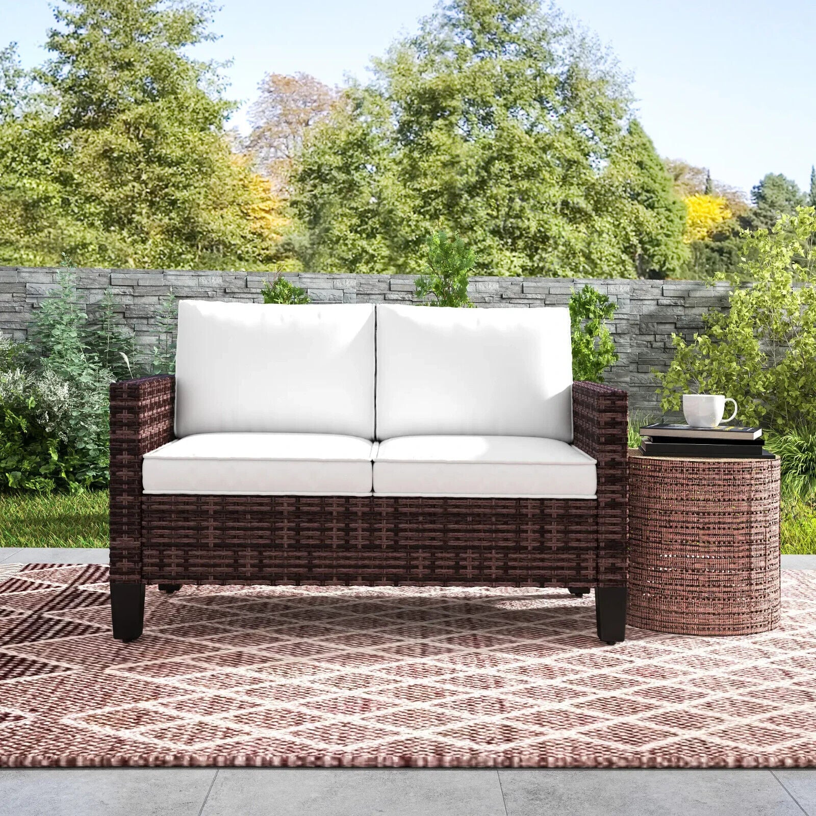 2 Seater Rattan Garden Sofa with Cushions, Outdoor Wicker Furniture for Patio - Home and Garden Furniture Shop - #rustic - furniture#